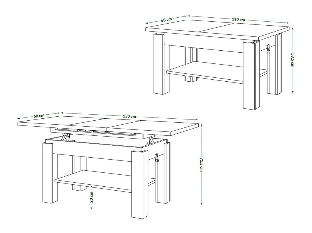 Transformeerbare salontafel Glendale 100 (Ambachtelijke gouden eik)