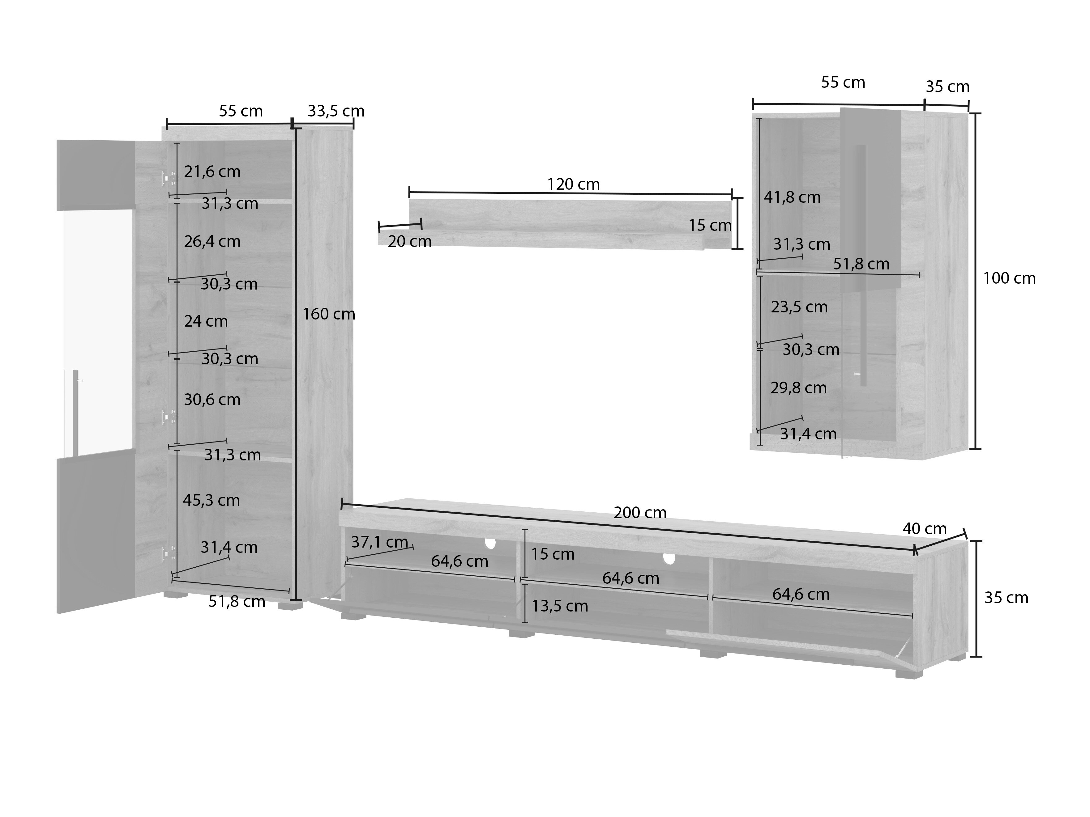 Stuemøbelsæt Sorciro 105 (Nød + Mørk eg)