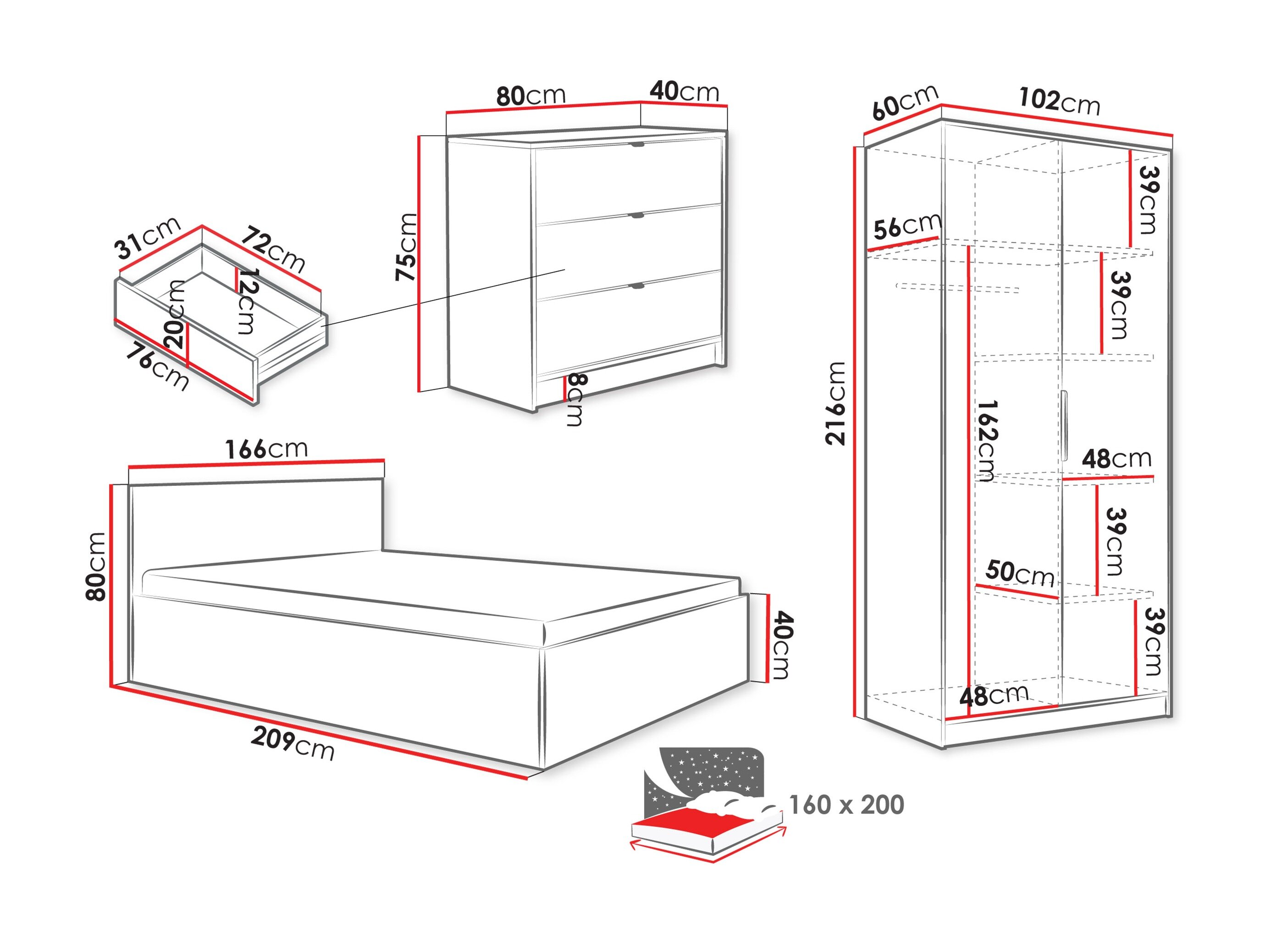 Soveværelsessæt Comfivo Larmire 117