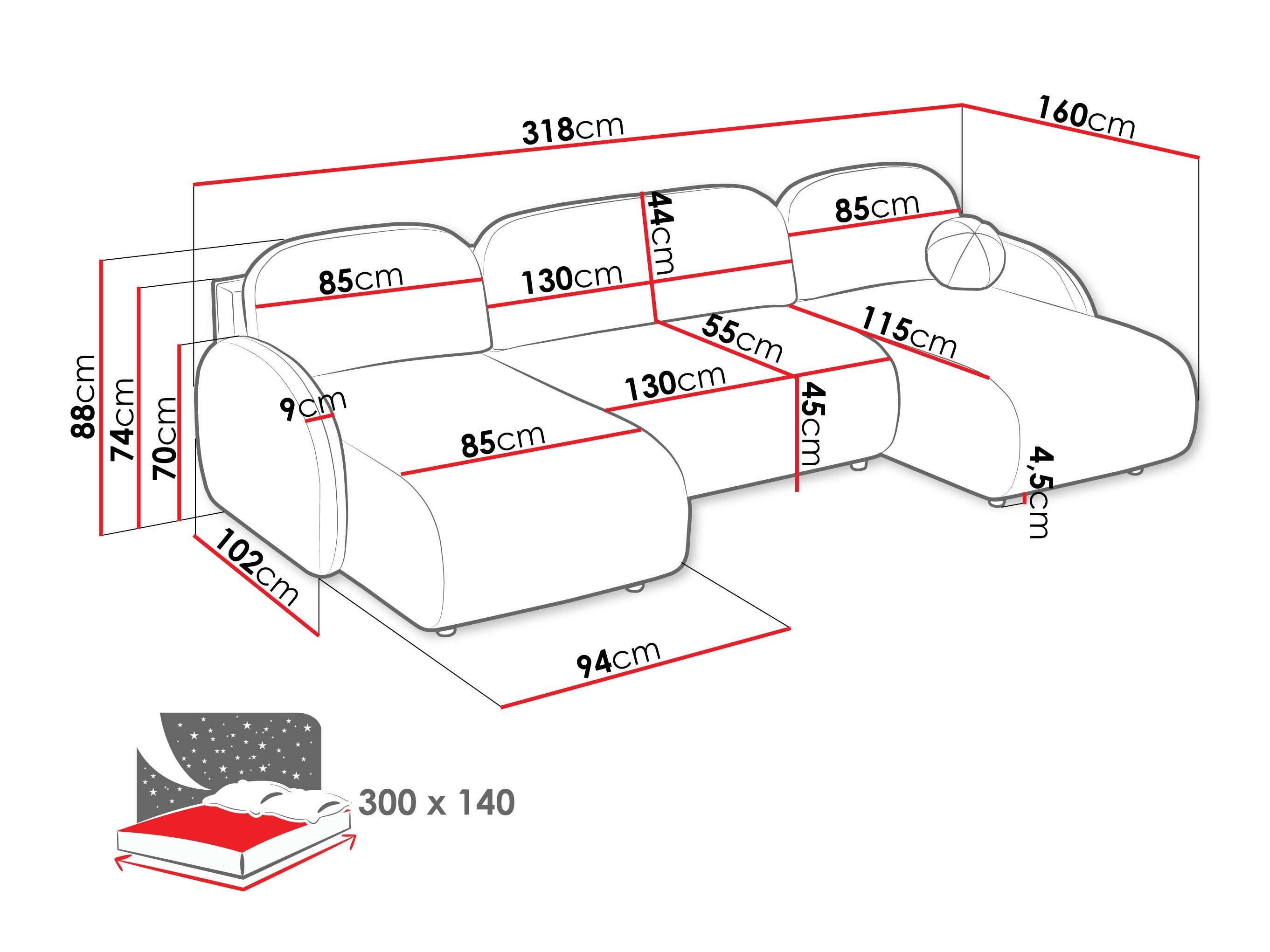 Hjørnesofa Columbus 250 (Sereno 687)