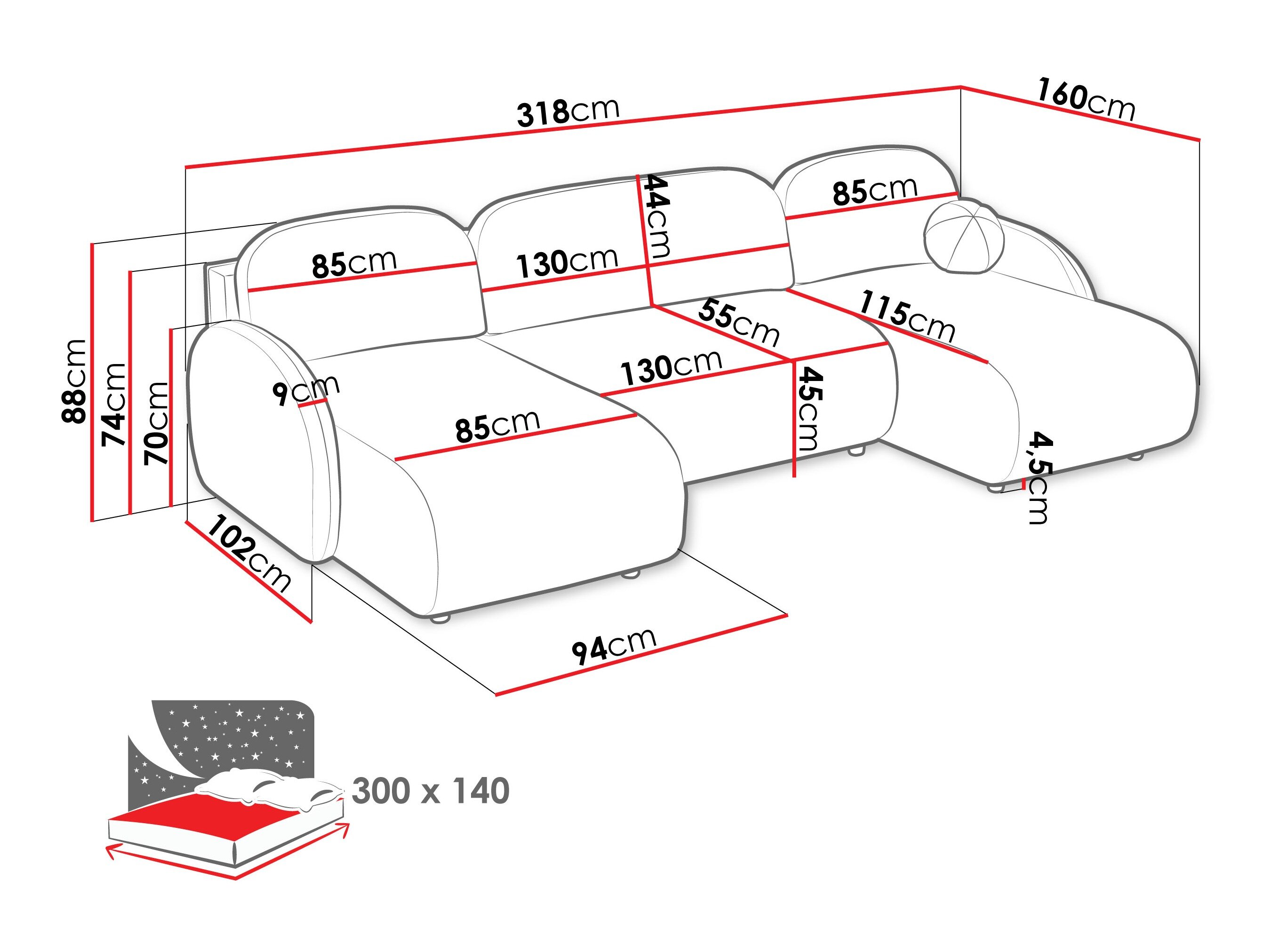 Hjørnesofa Columbus 250 (Sereno 689)
