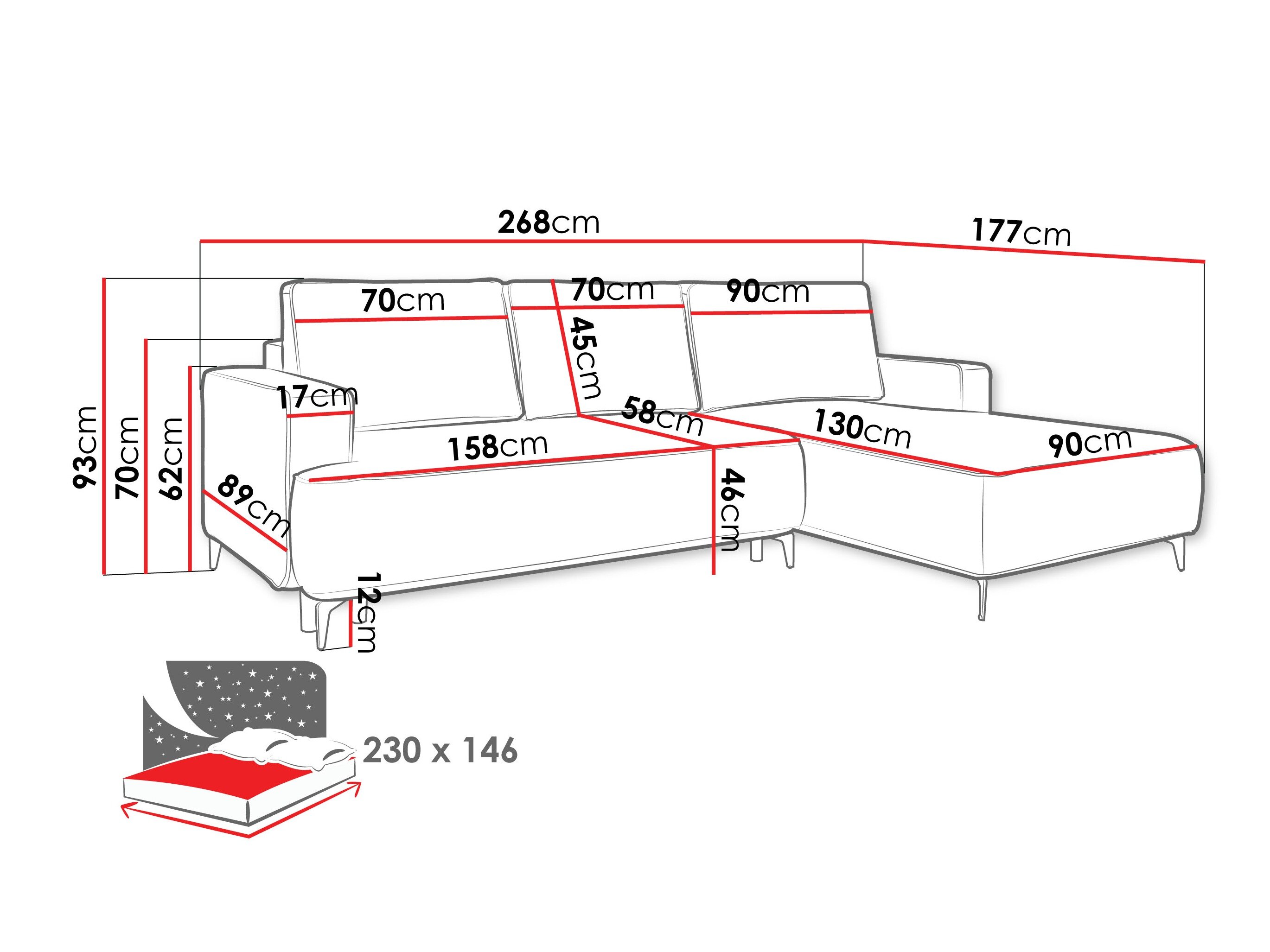Hjørnesofa ComfiDream Lyraion (Castel 93)