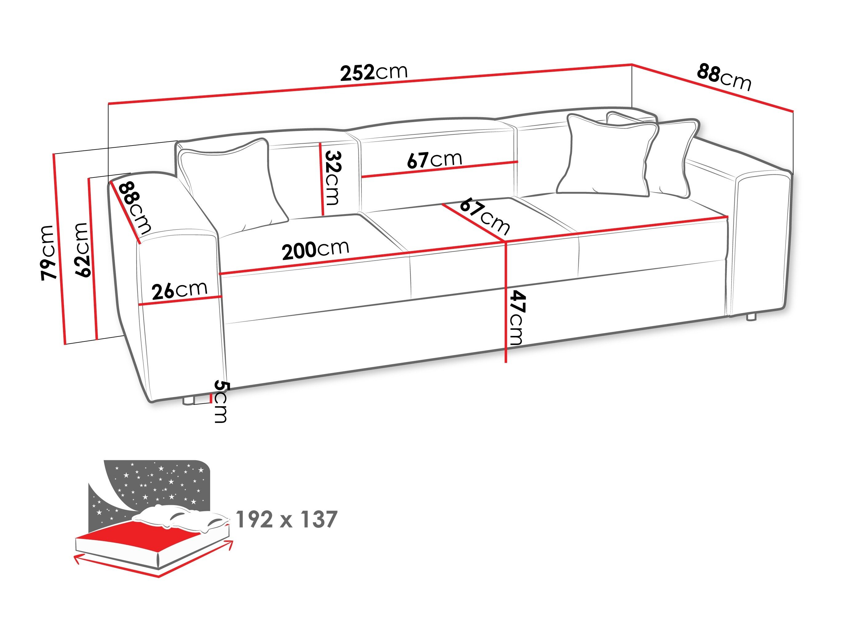 Canapea extensibilă Clovis 114 (Coral 45)