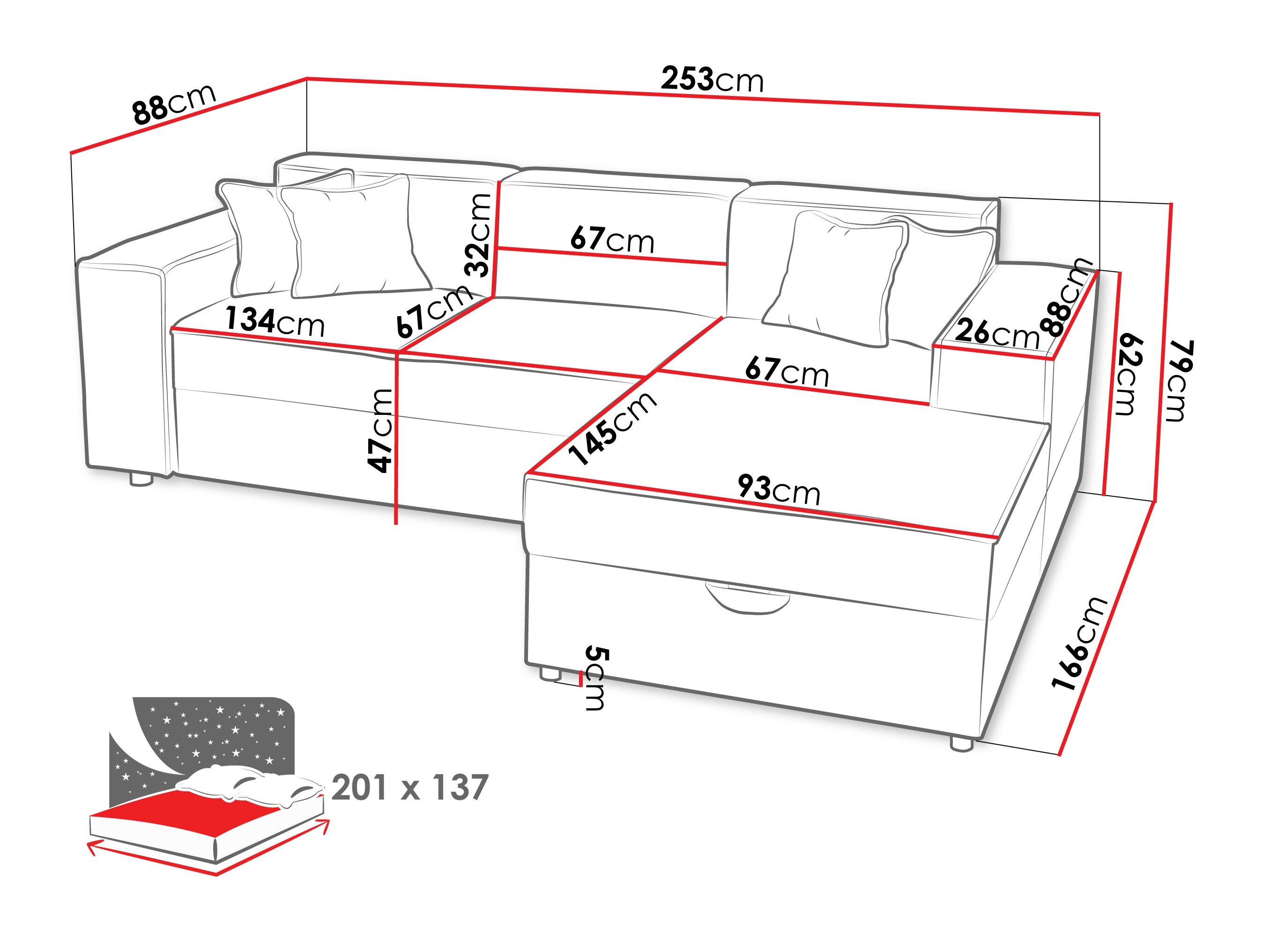 Hjørnesofa Clovis 116 (Coral 45)