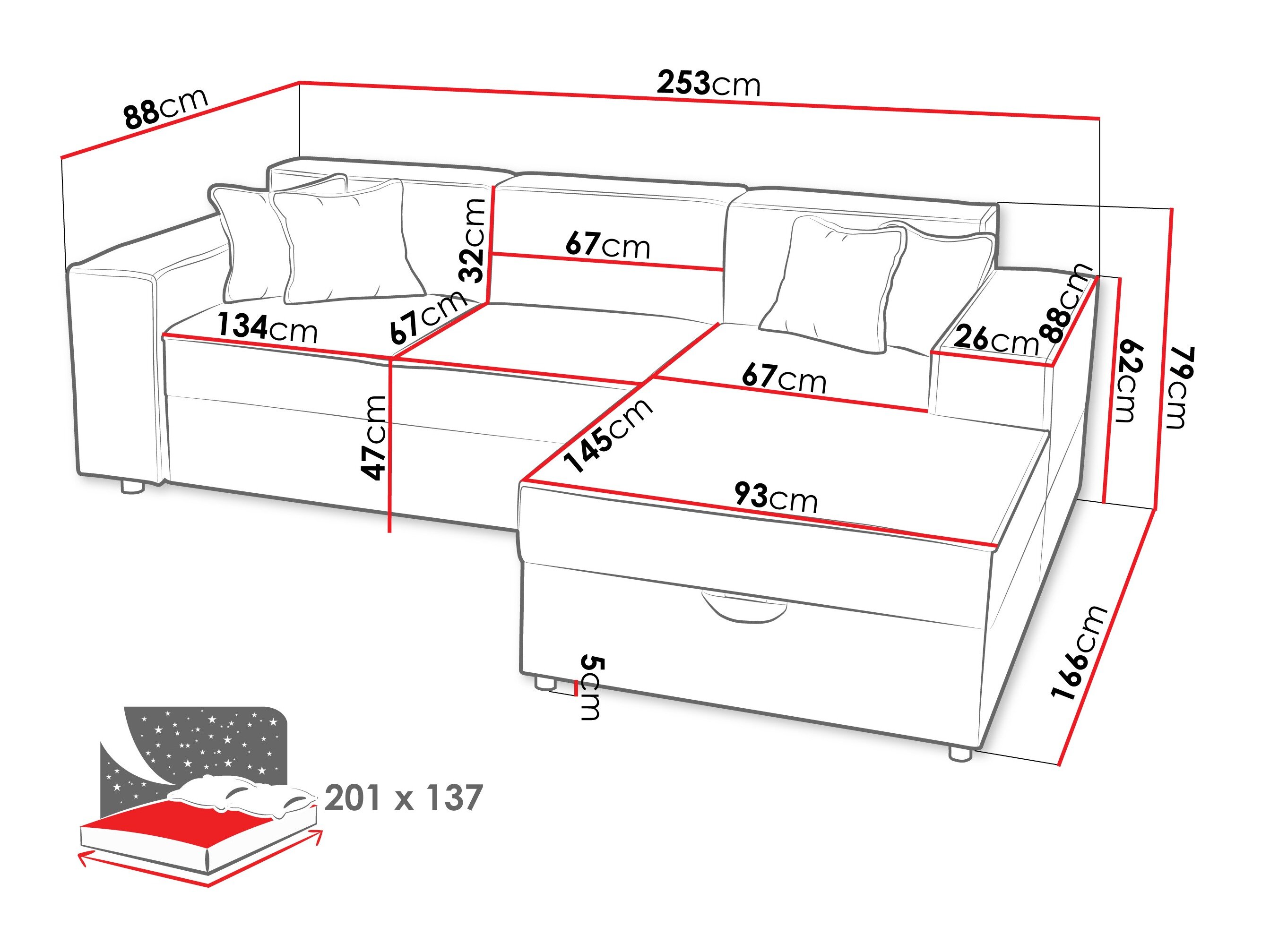 Hjørnesofa Clovis 116 (Coral 45)