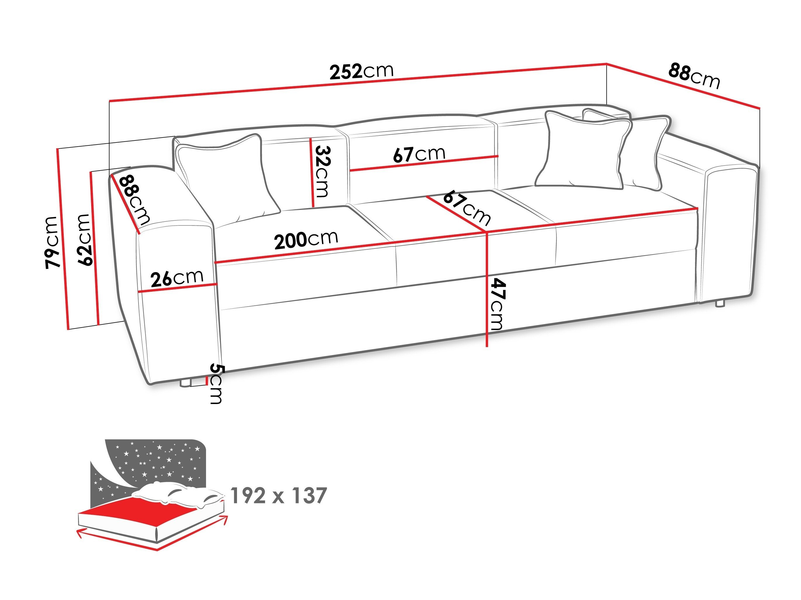 Slaapbank Clovis 114 (Coral 80)