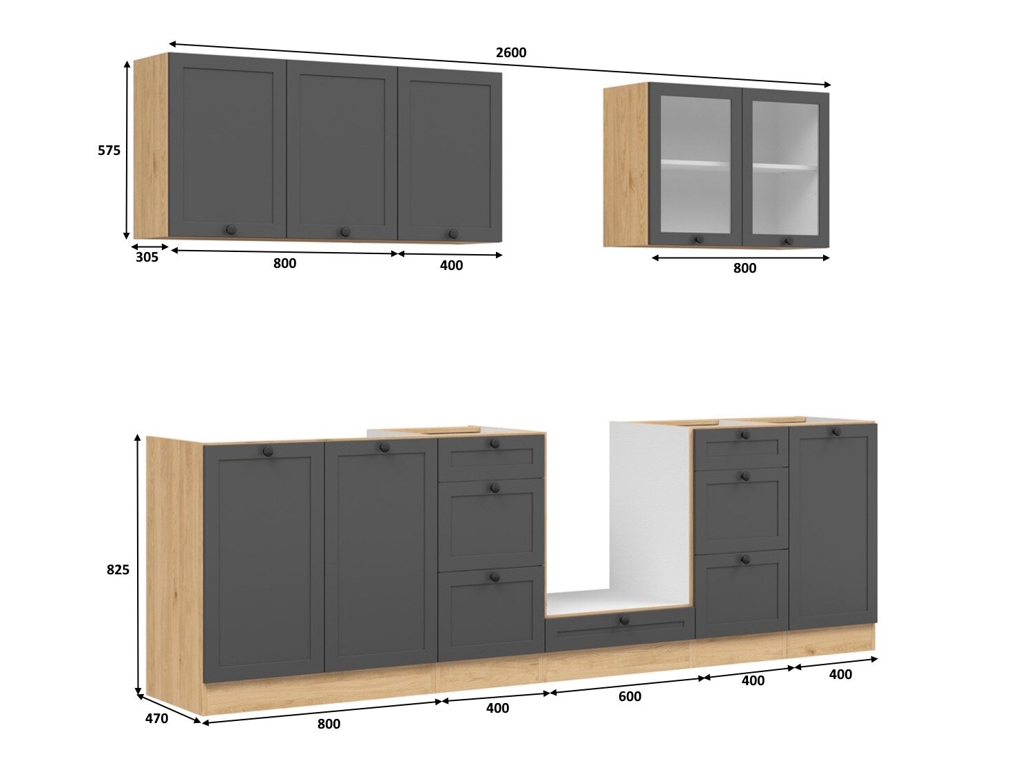 Modulkøkkensæt Classic Grey Oak 118
