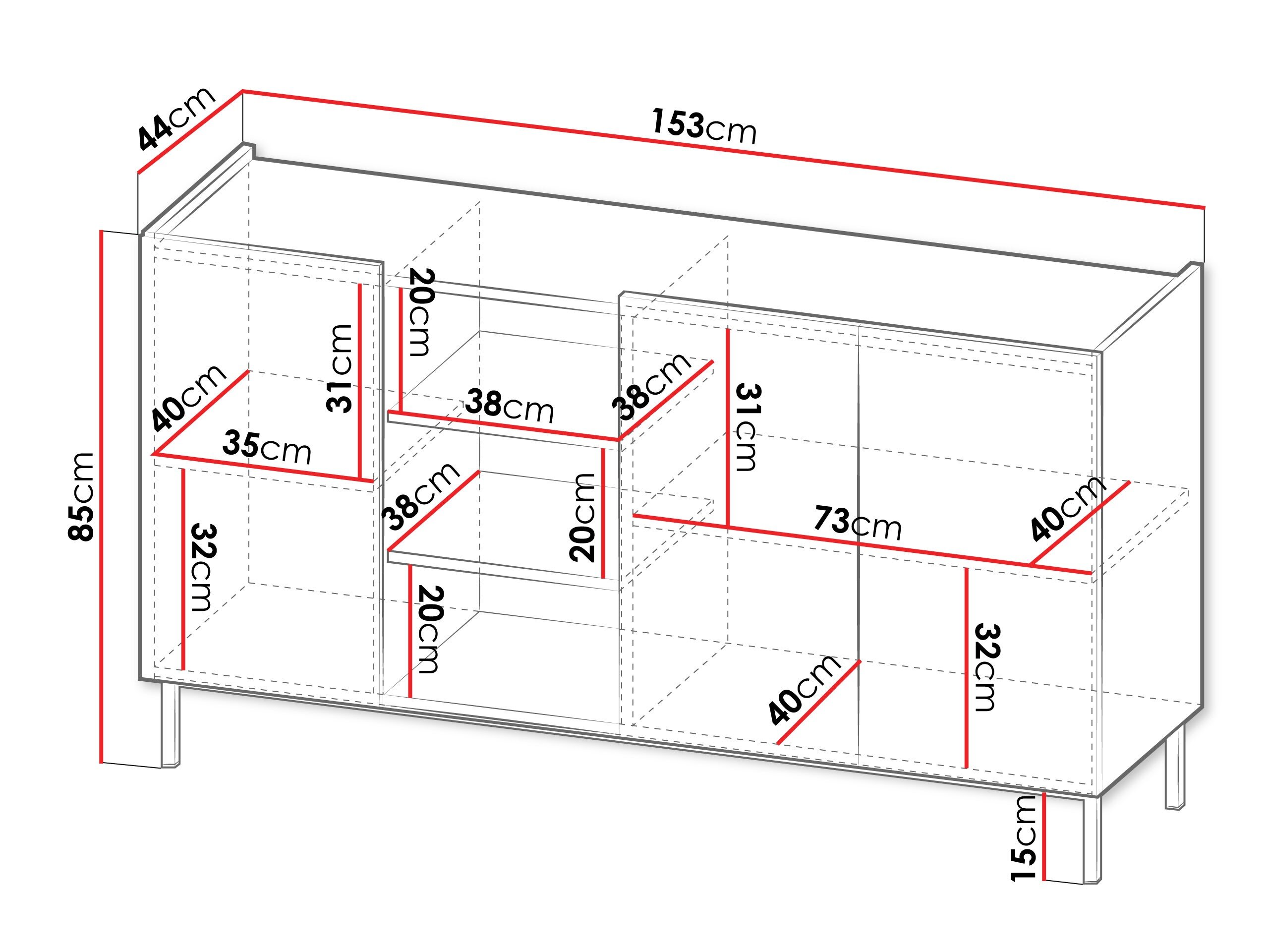 Dressoir Veldome 100 (Zwart + Lichtbruin)