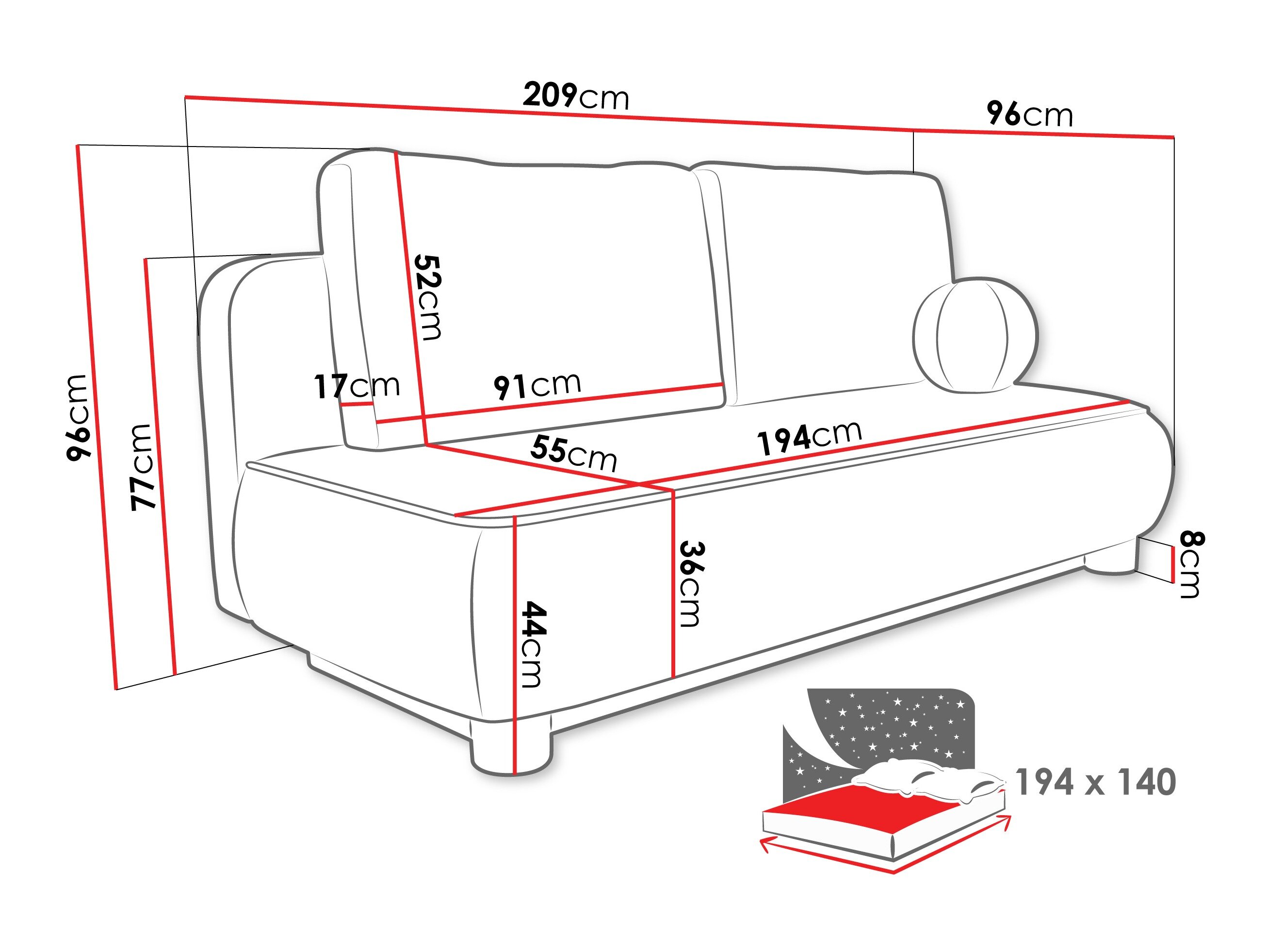 Sovesofa TrendyNest 116 (Coral 65)