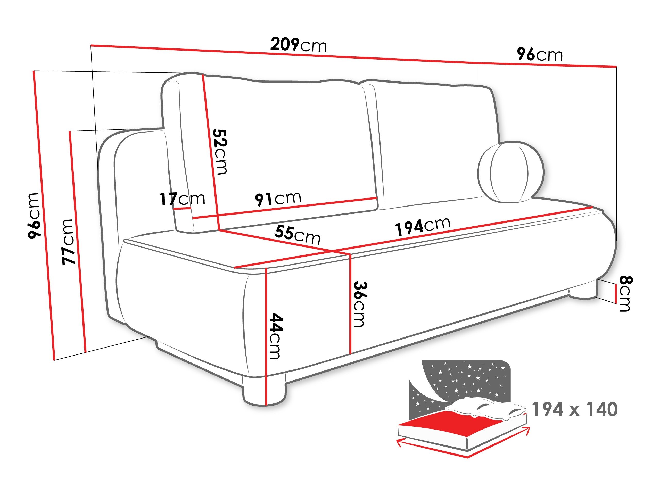 Sovesofa TrendyNest 116 (Coral 80)