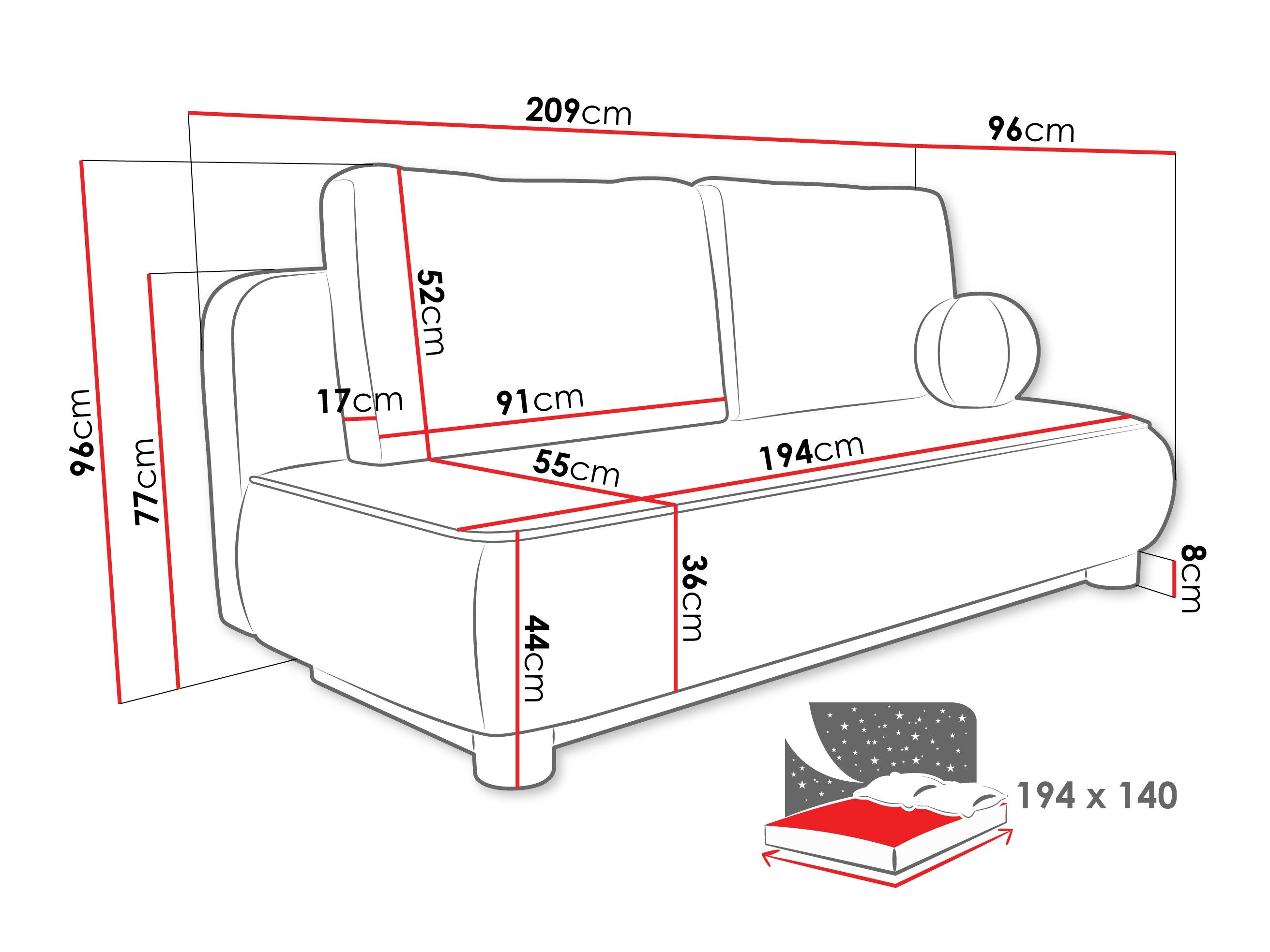 Sovesofa TrendyNest Canora (Coral 50)