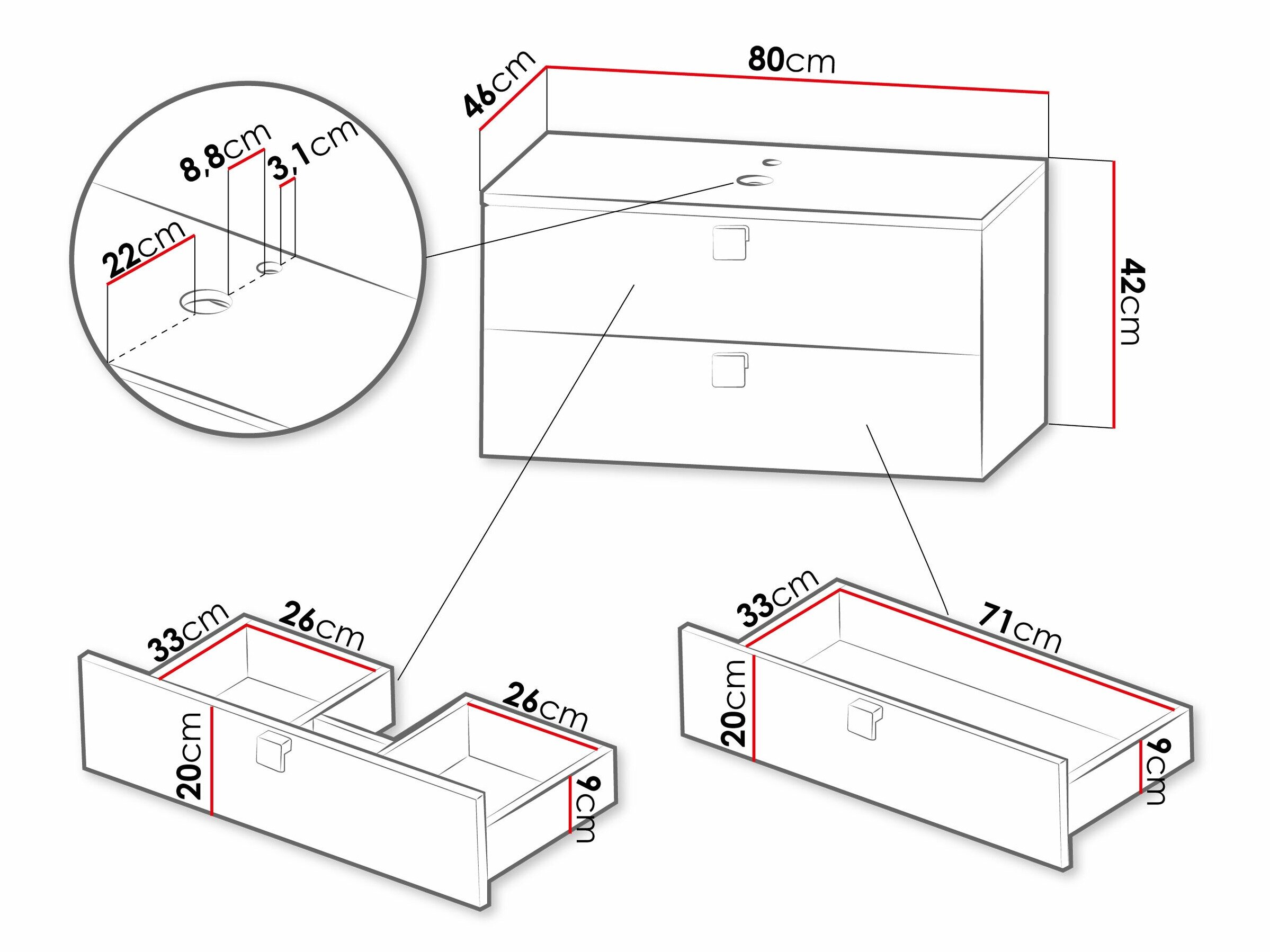 Vægbadeværelsesskab til håndvask Panium (Lysebrun)