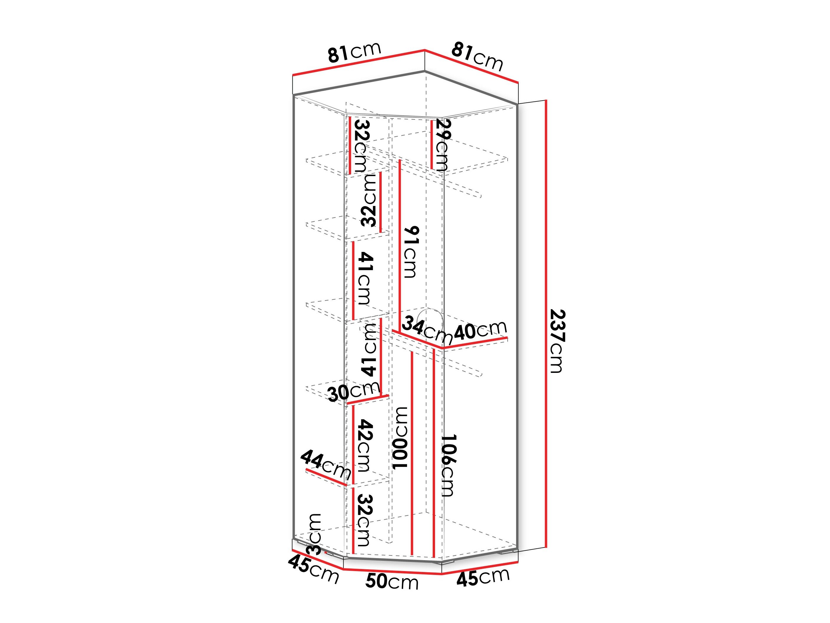 Hoekkledingkast Hartford 568 (Wit)