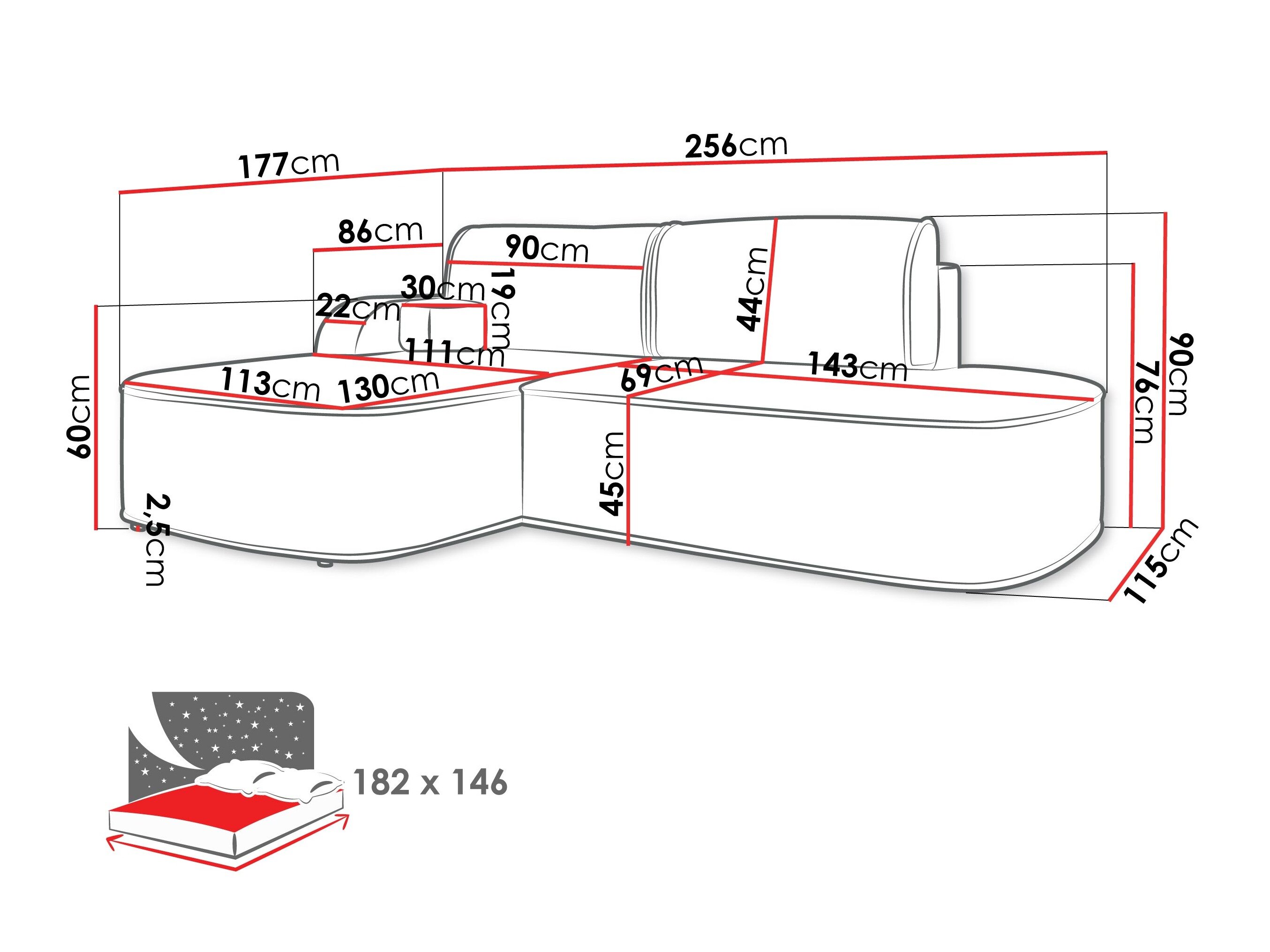Hjørnesofa Comfivo 464 (Coral 75)