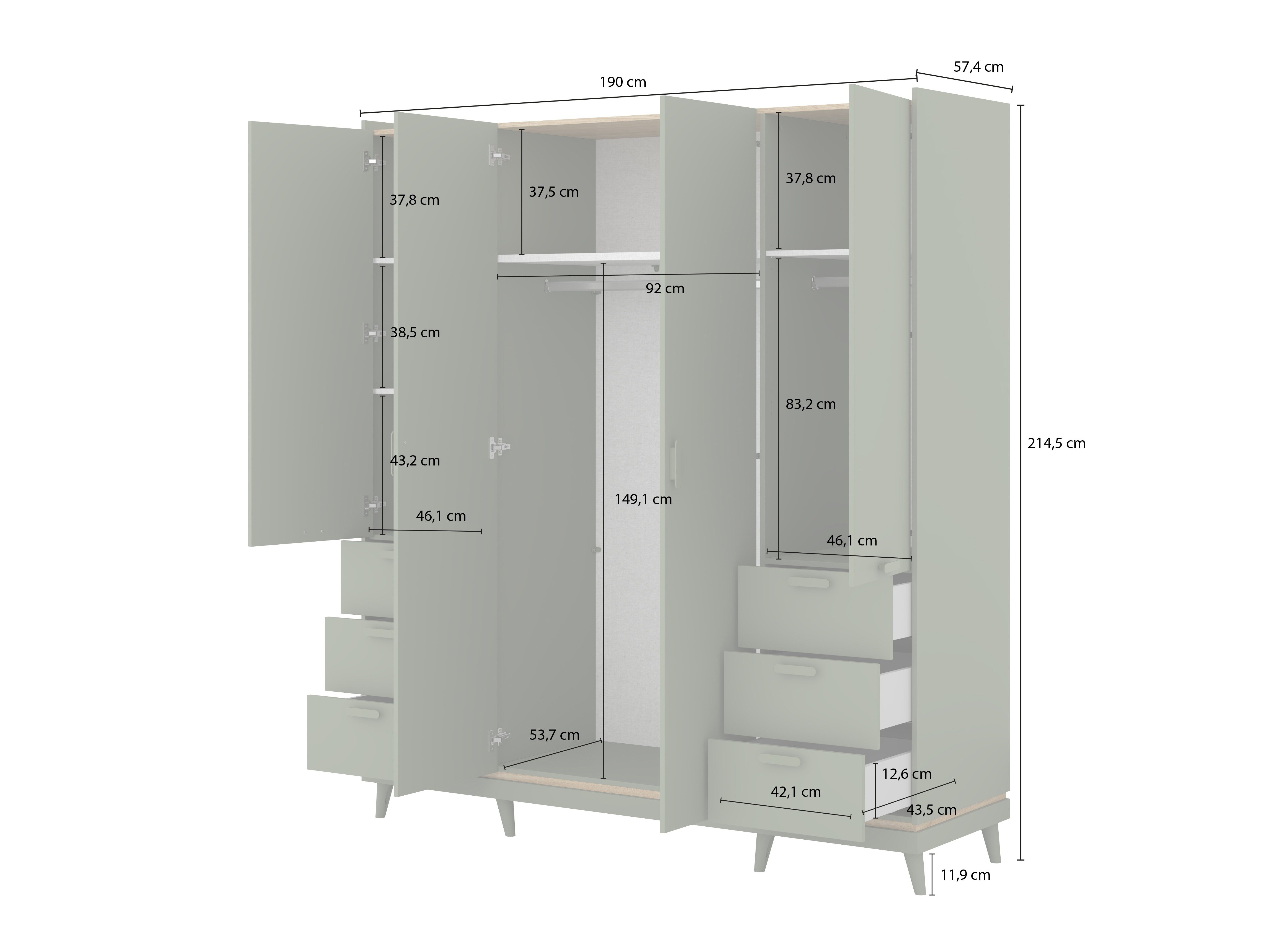 Garderobeskab Fertalu 101 (Grøn + Egetræ)