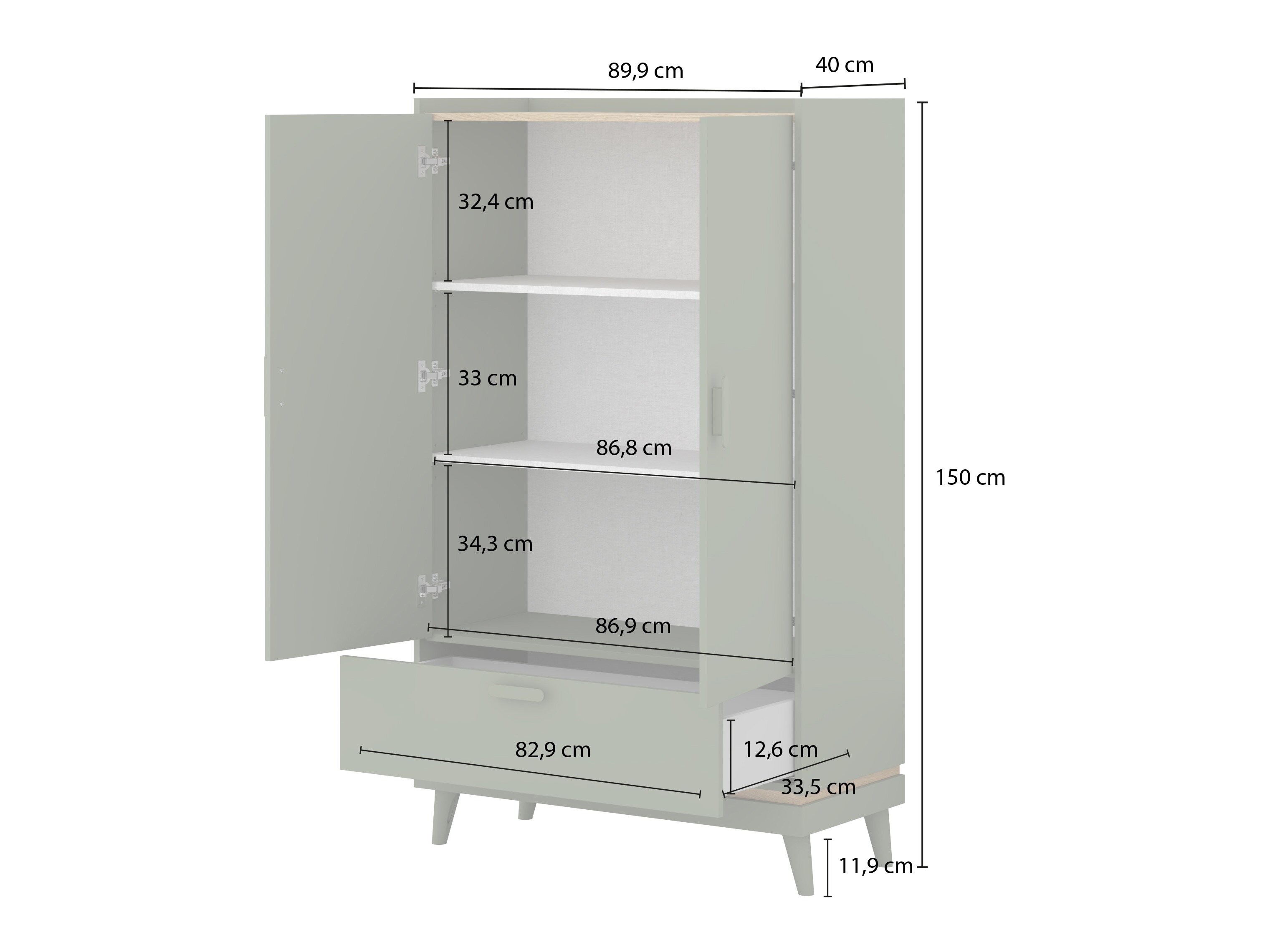Reol Fertalu 105 (Grøn + Egetræ)