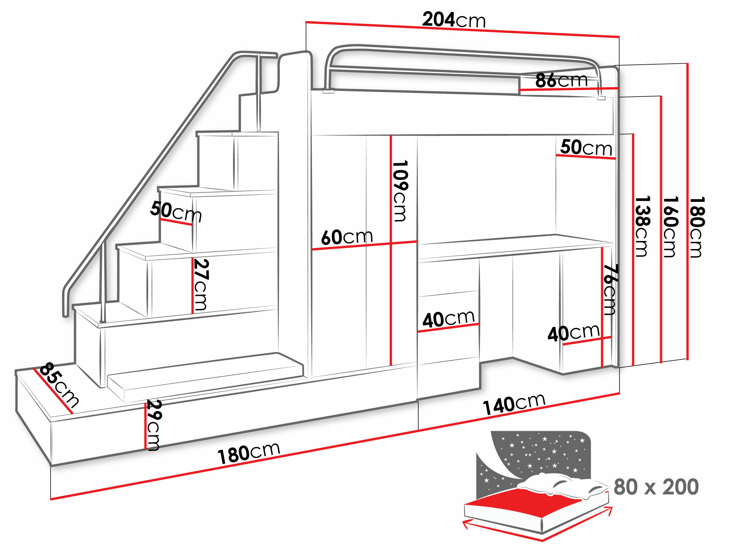 Børneværelsessæt Salmere 100 (Hvid + Glansfuld hvid + Gloss grå)