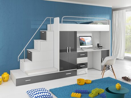 De reeks van de kinderkamer Campus I (Wit + Glanzend wit + Grijs met glans)