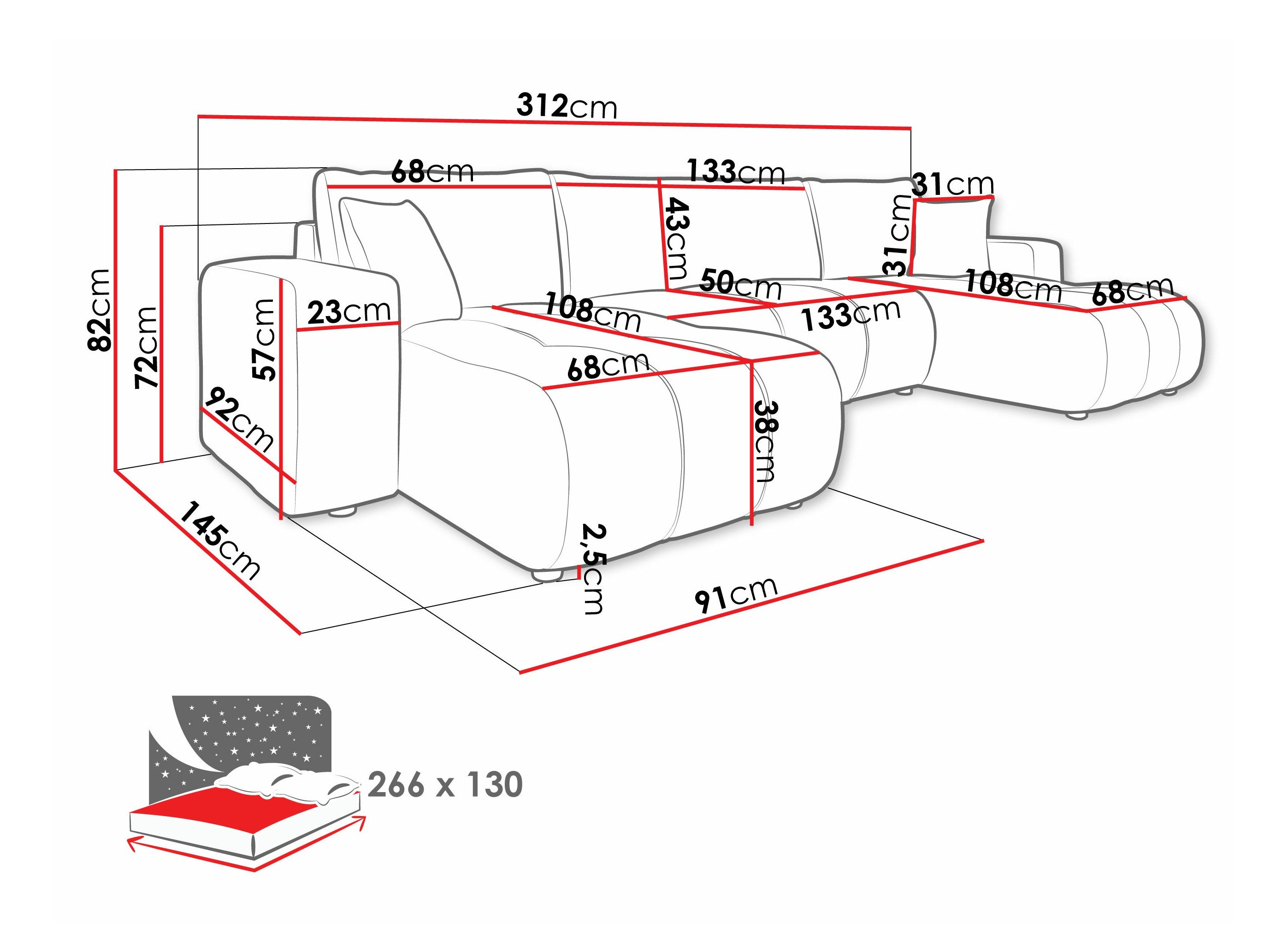 Hjørnesofa Comfivo Laurus II (Coral 55)