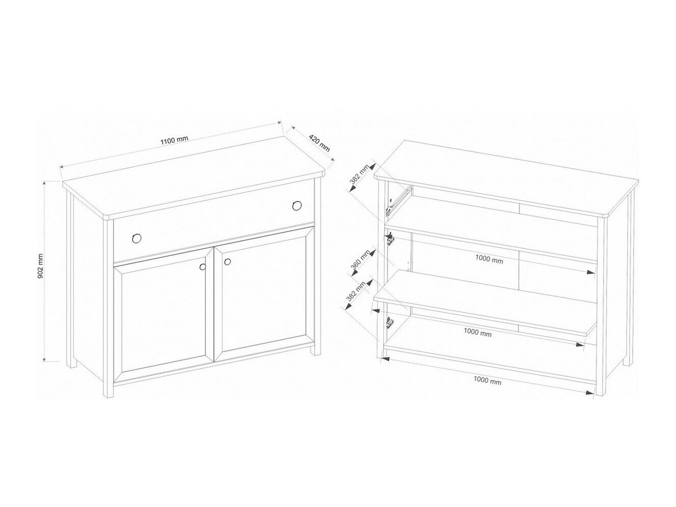 Ladekast Romelbo 150 (Wit + Eiken)
