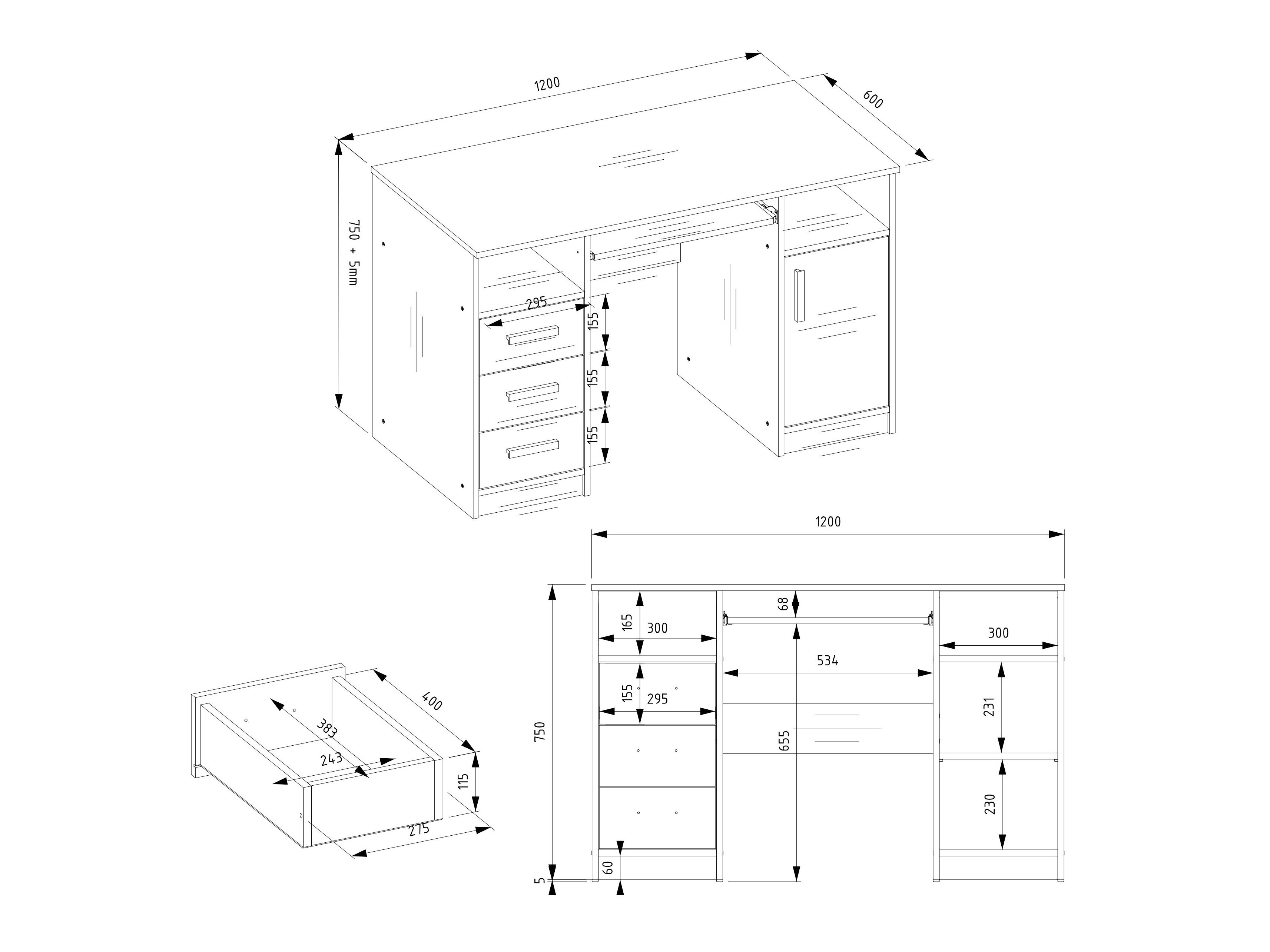 Skrivebord Mandeville 330 (Antracit + Hvid)