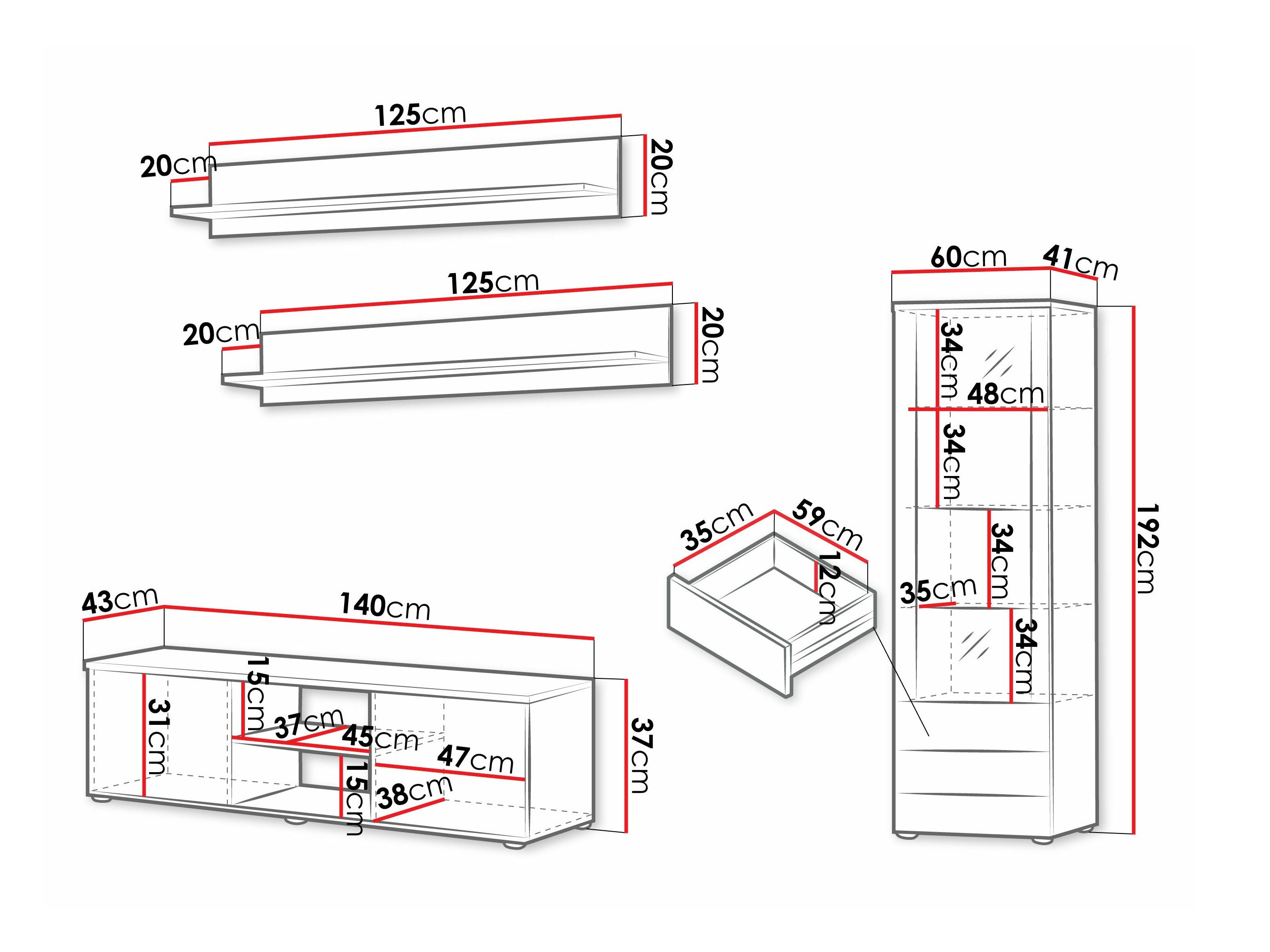Stuemøbelsæt Tornola 110 (Hvid + Glansfuld hvid)