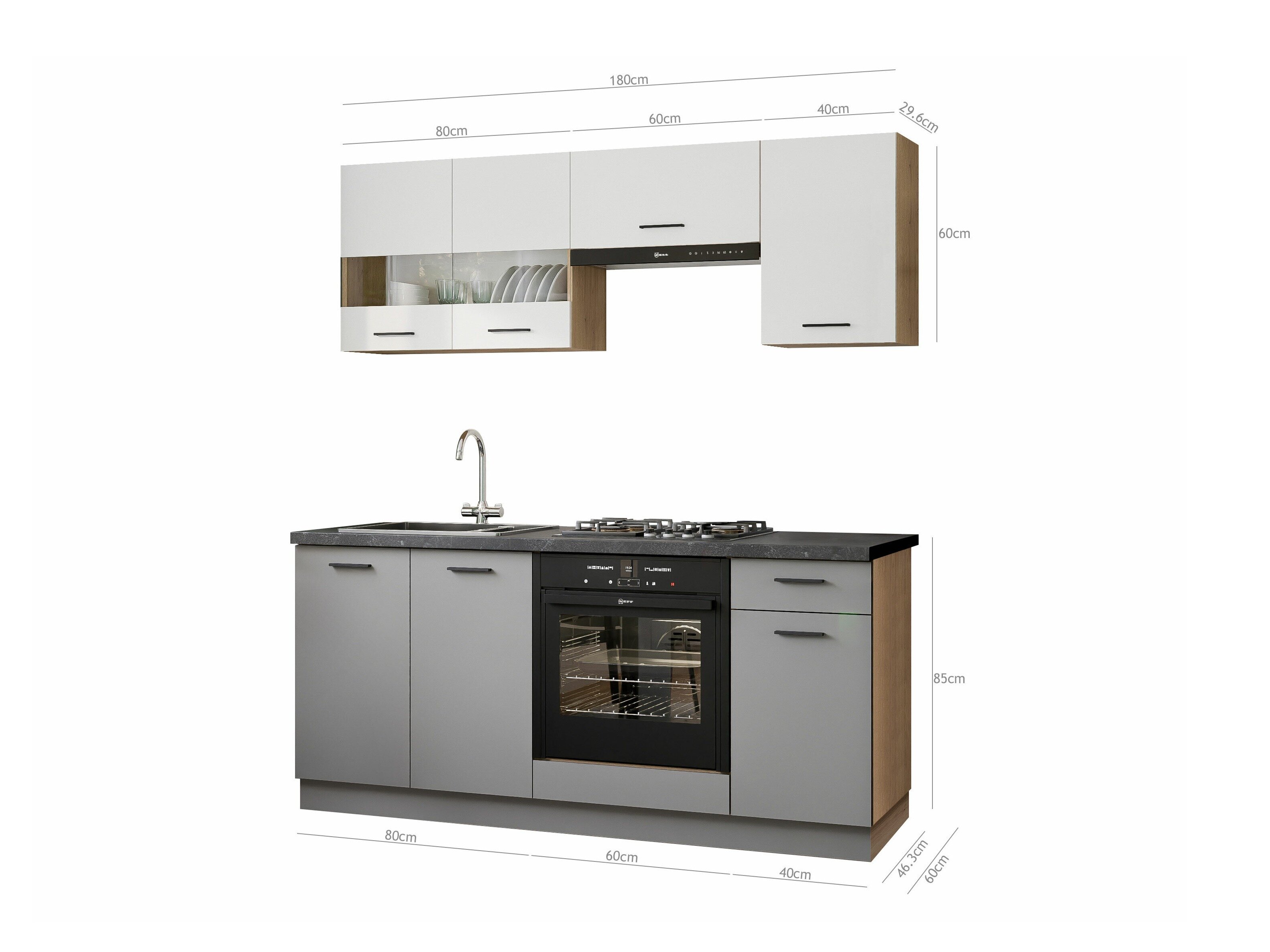 Modulinis virtuvės komplektas Ati White Grey 117