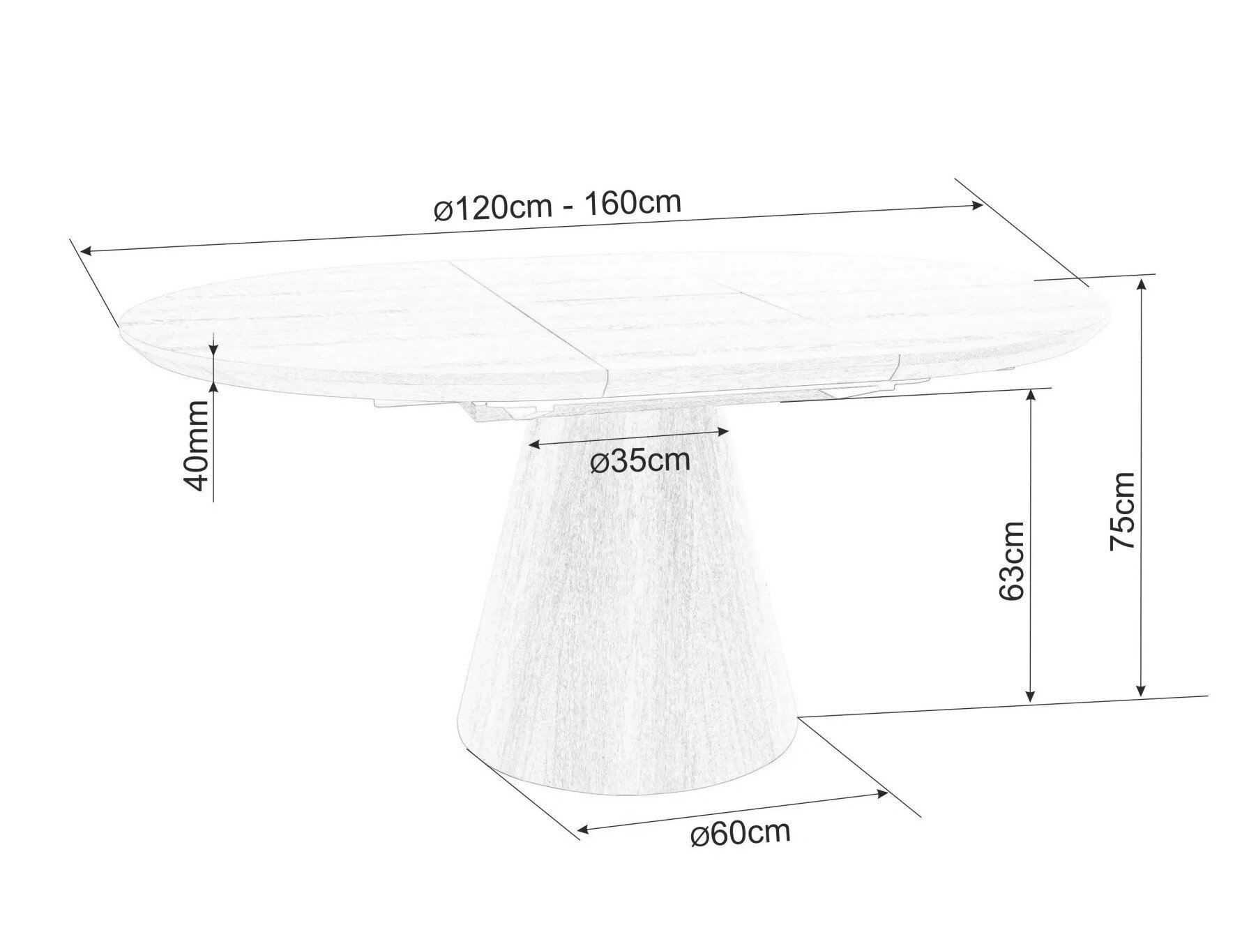 Tafel Detroit 920 (Grijs marmer + Zwart)