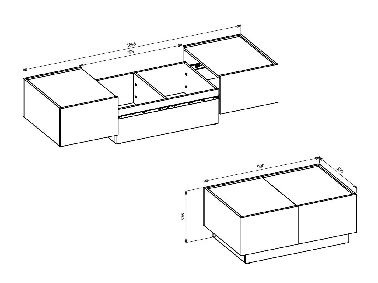 Transformer sofabord Austin 380 (Kashmir + Sort)