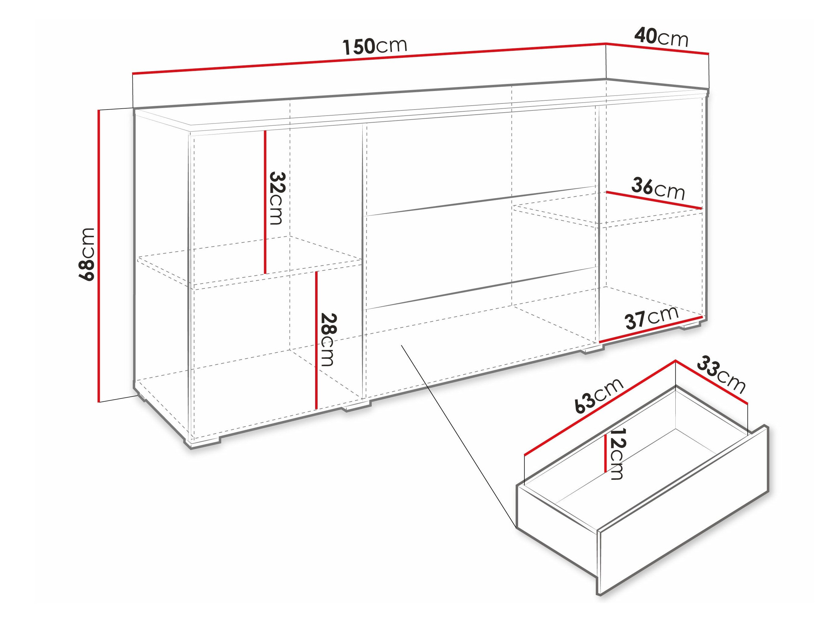 Kommode Sarasota 142 (Beton + Glansfuld hvid)