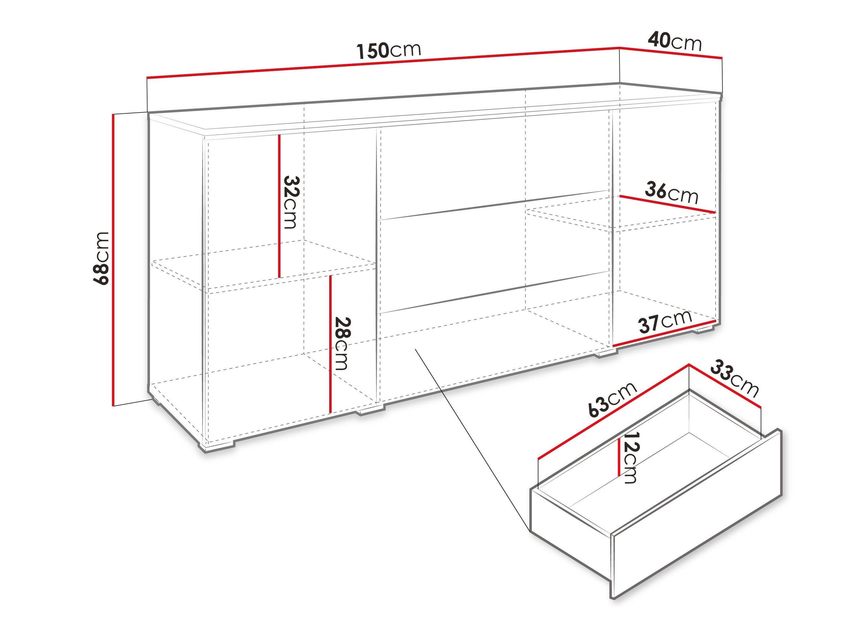 Kommode Sarasota 142 (Glansfuld grå)
