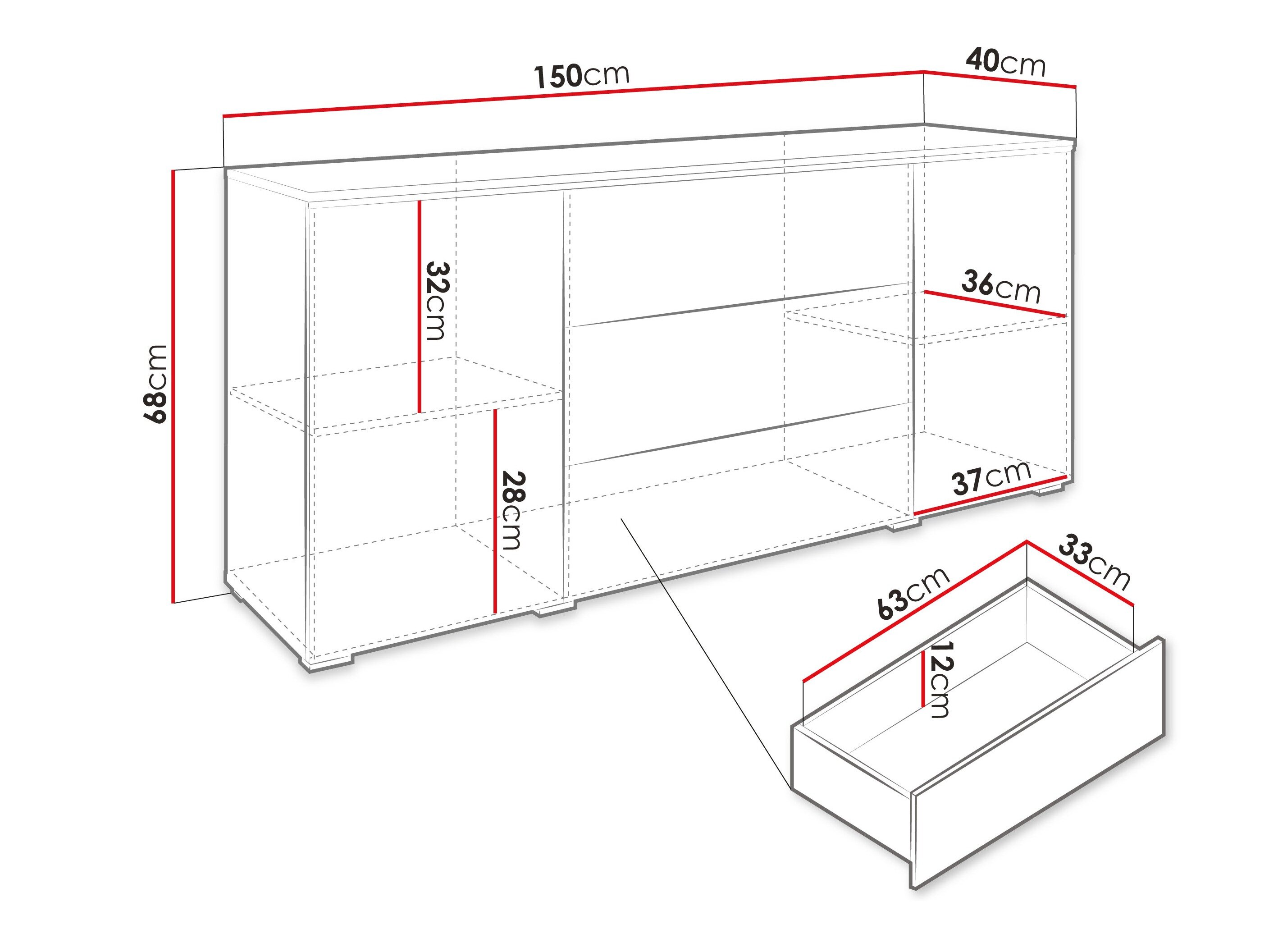 Kommode Sarasota 142 (Glansfuld grå)