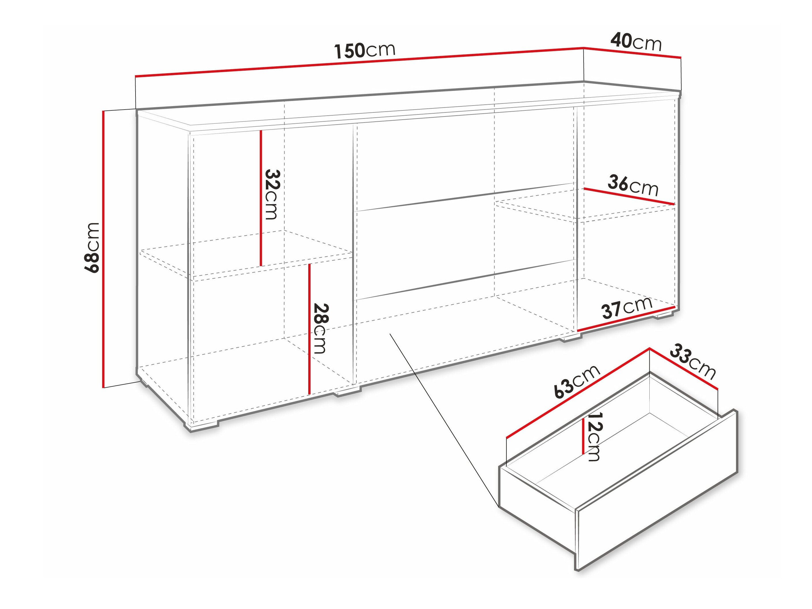 Kommode Sarasota 142 (Matera grå + Glansfuld hvid)
