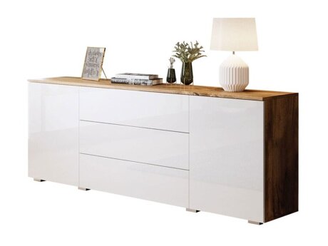 Ladekast Sarasota 129 (Wotan eik + Glanzend wit)