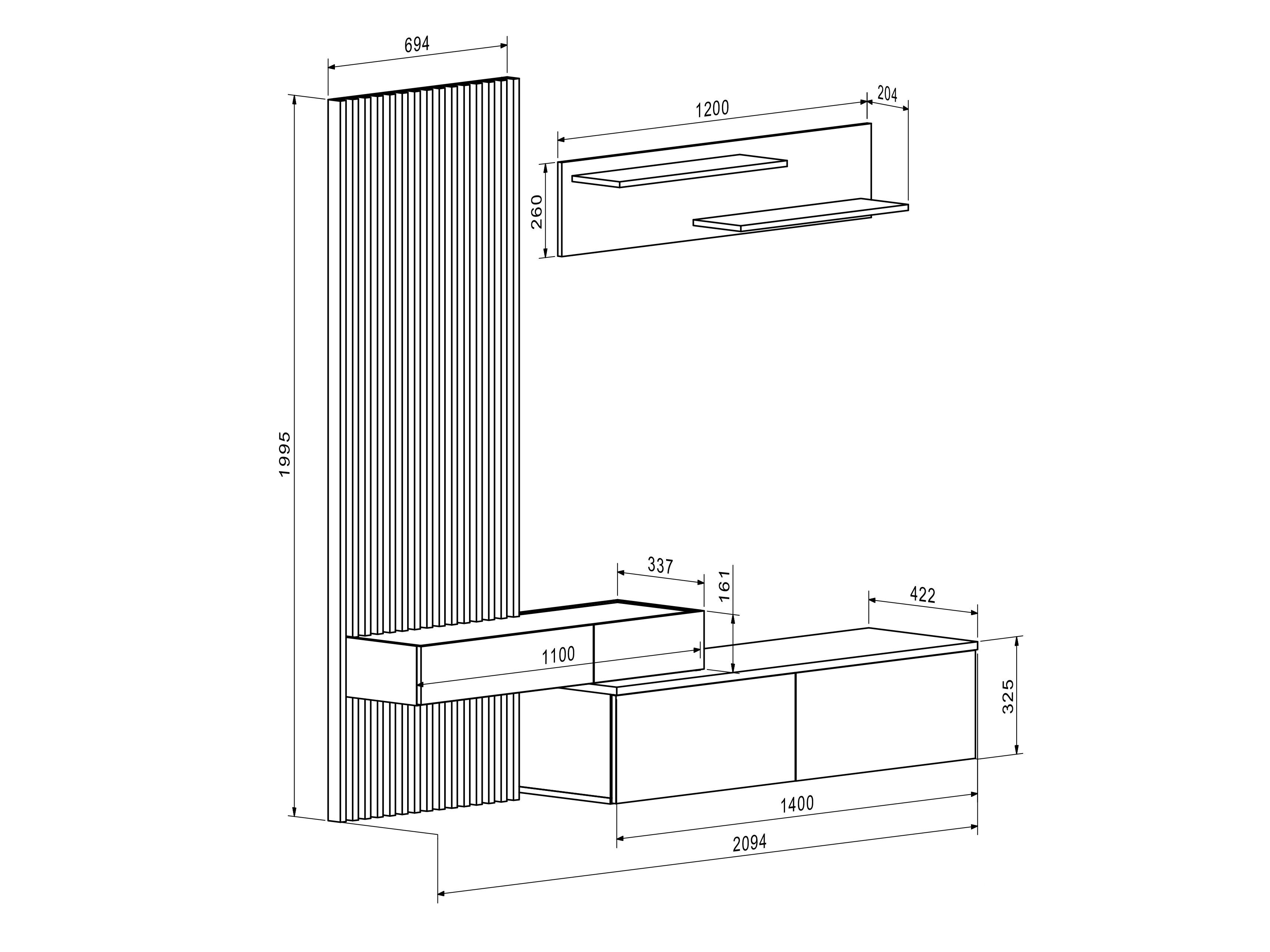 Stuemøbelsæt Houston 2086 (Sort + Artisan eg)