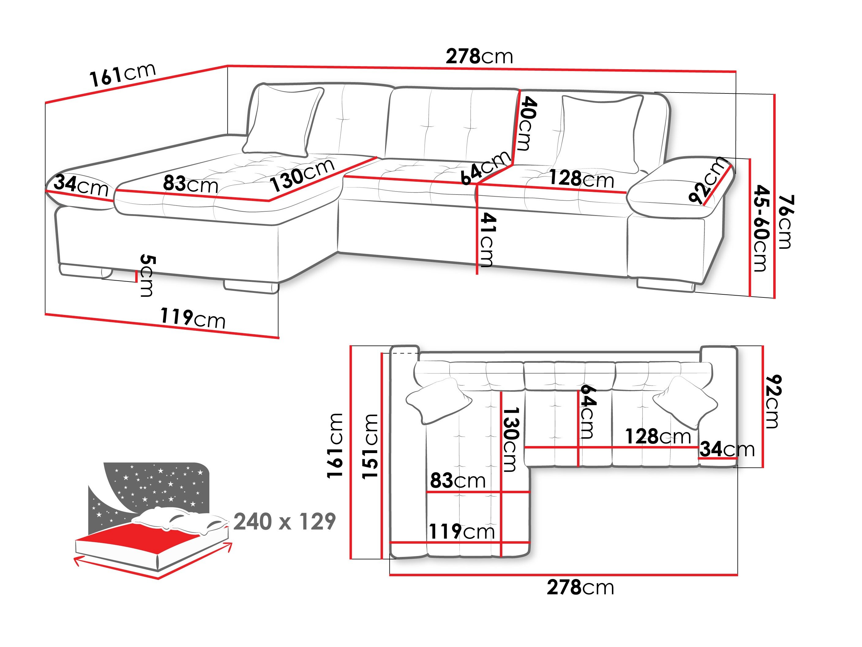 Hjørnesofa Comfivo 250 (Maya 07 + Maya 02)