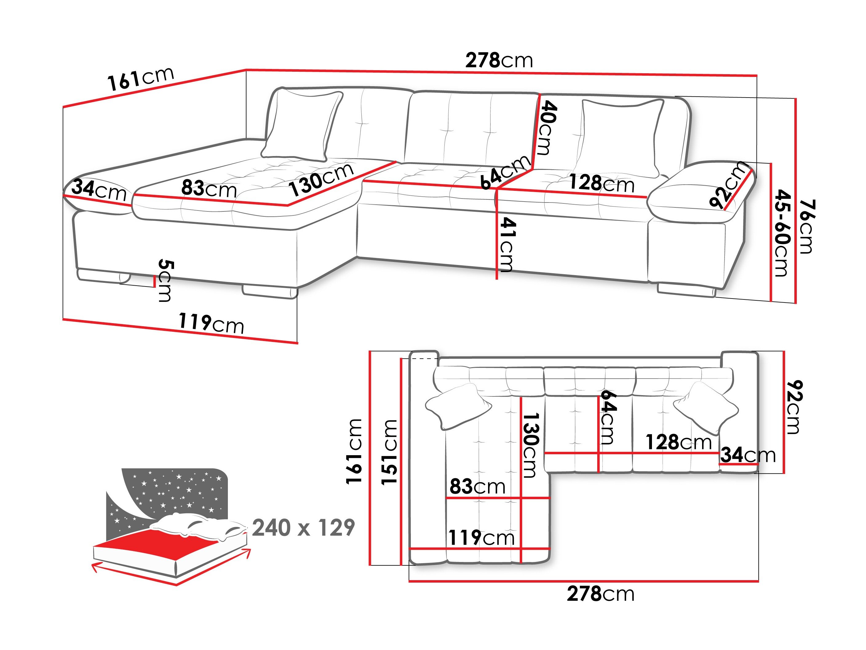 Hjørnesofa Comfivo 250 (Maya 09 + Maya 20)