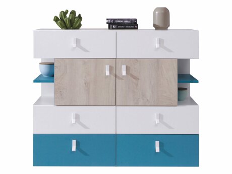 Ladekast Camteso 106 (Wit + Eiken + Turquoise)