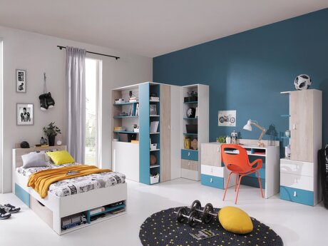 De reeks van de kinderkamer Camteso 115 (Wit + Eiken + Turquoise)