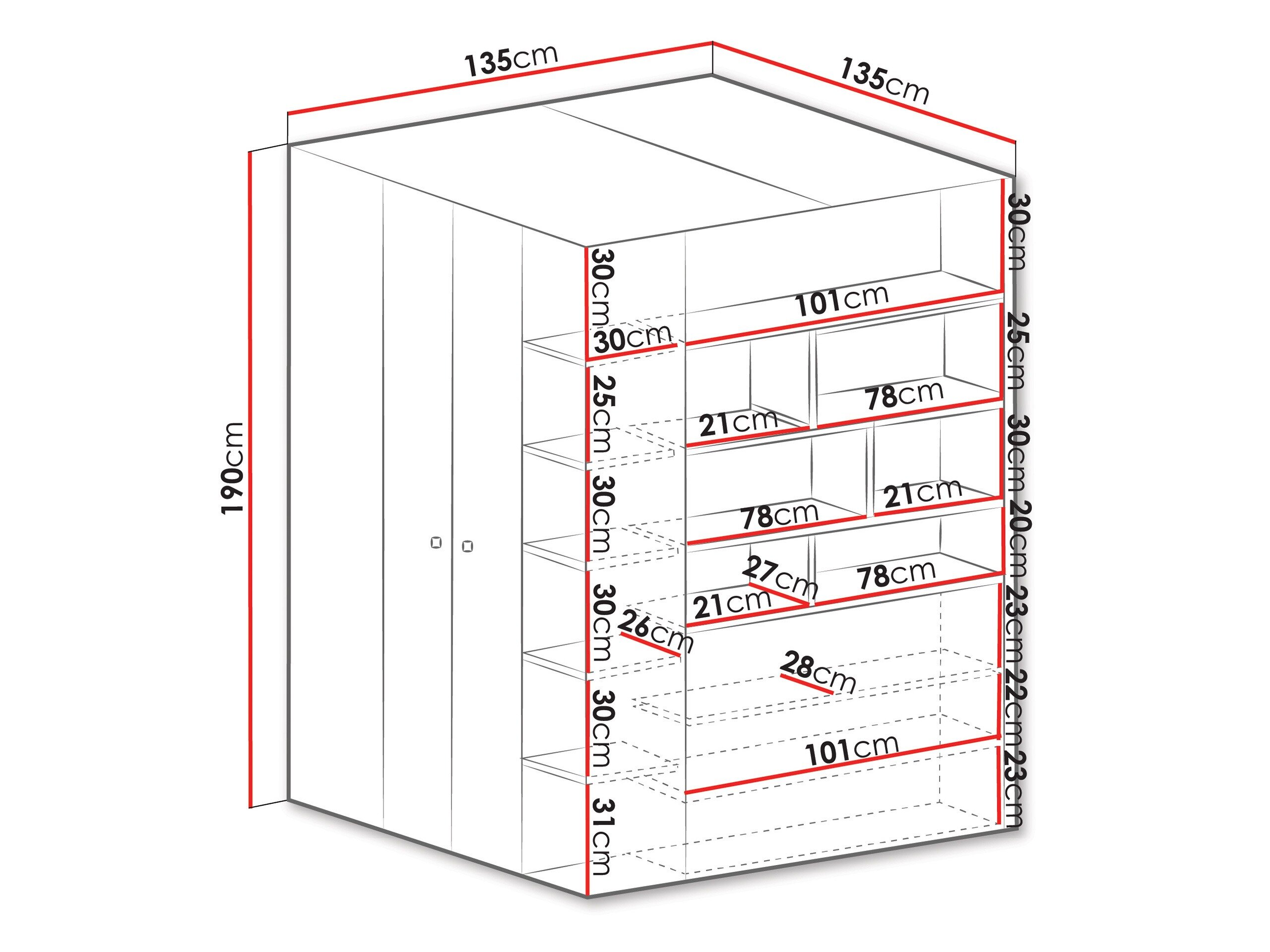 Hjørnegarderob Camteso 113 (Hvid + Egetræ + Turkis)
