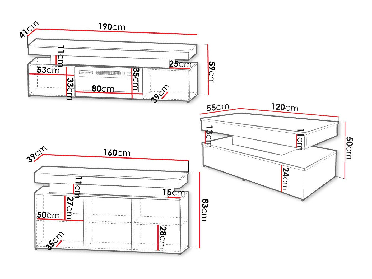 Stuemøbelsæt Monfero I (Hvid + Glansfuld hvid)