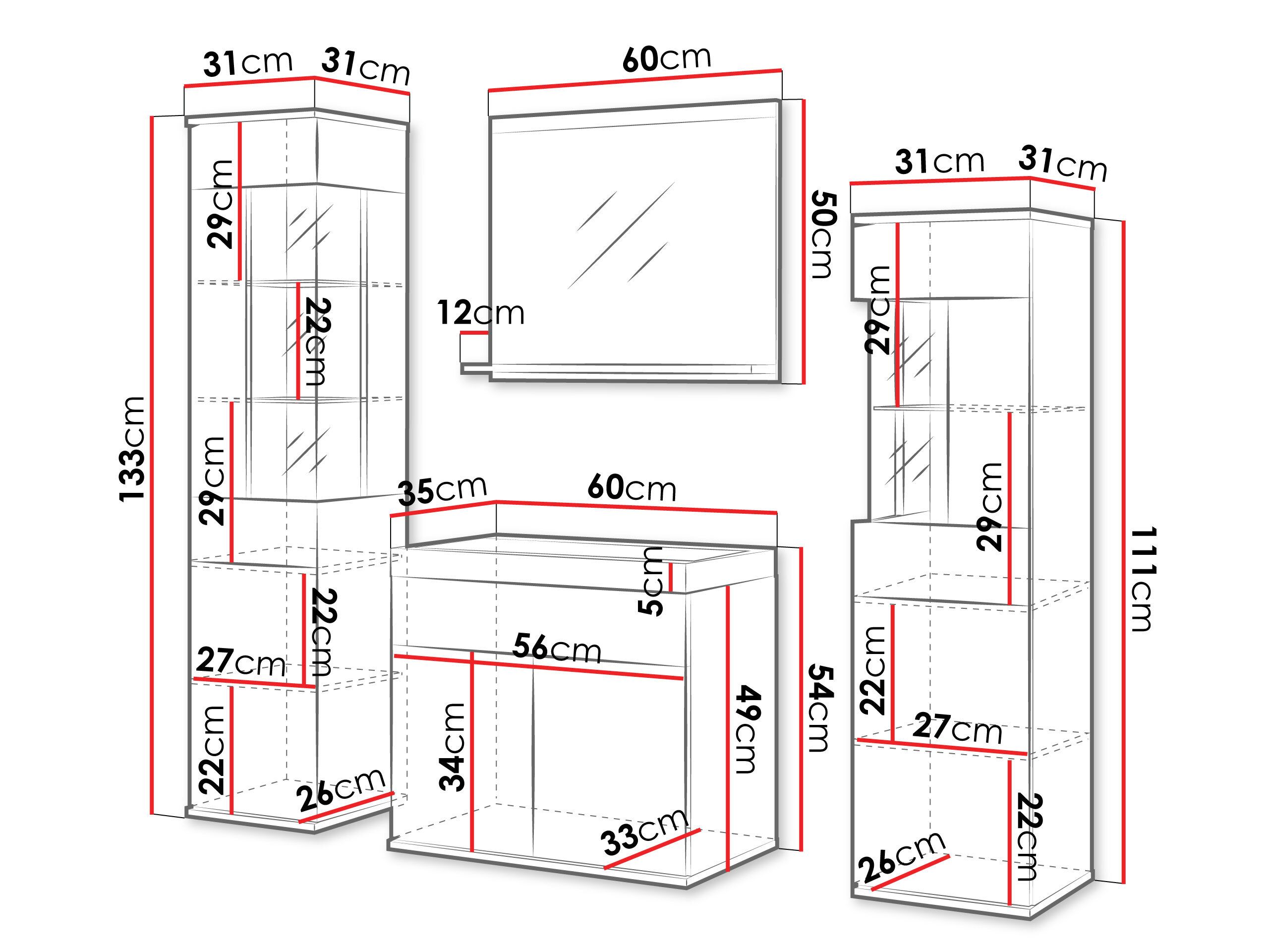 Badeværelsessæt Sarasota 194 (Wotan eg + Glansfuld hvid)