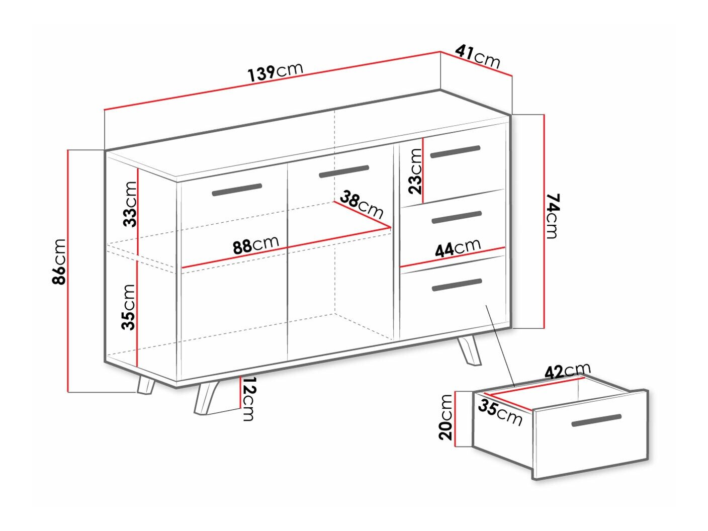 Kommode Dortivu (Grafit)