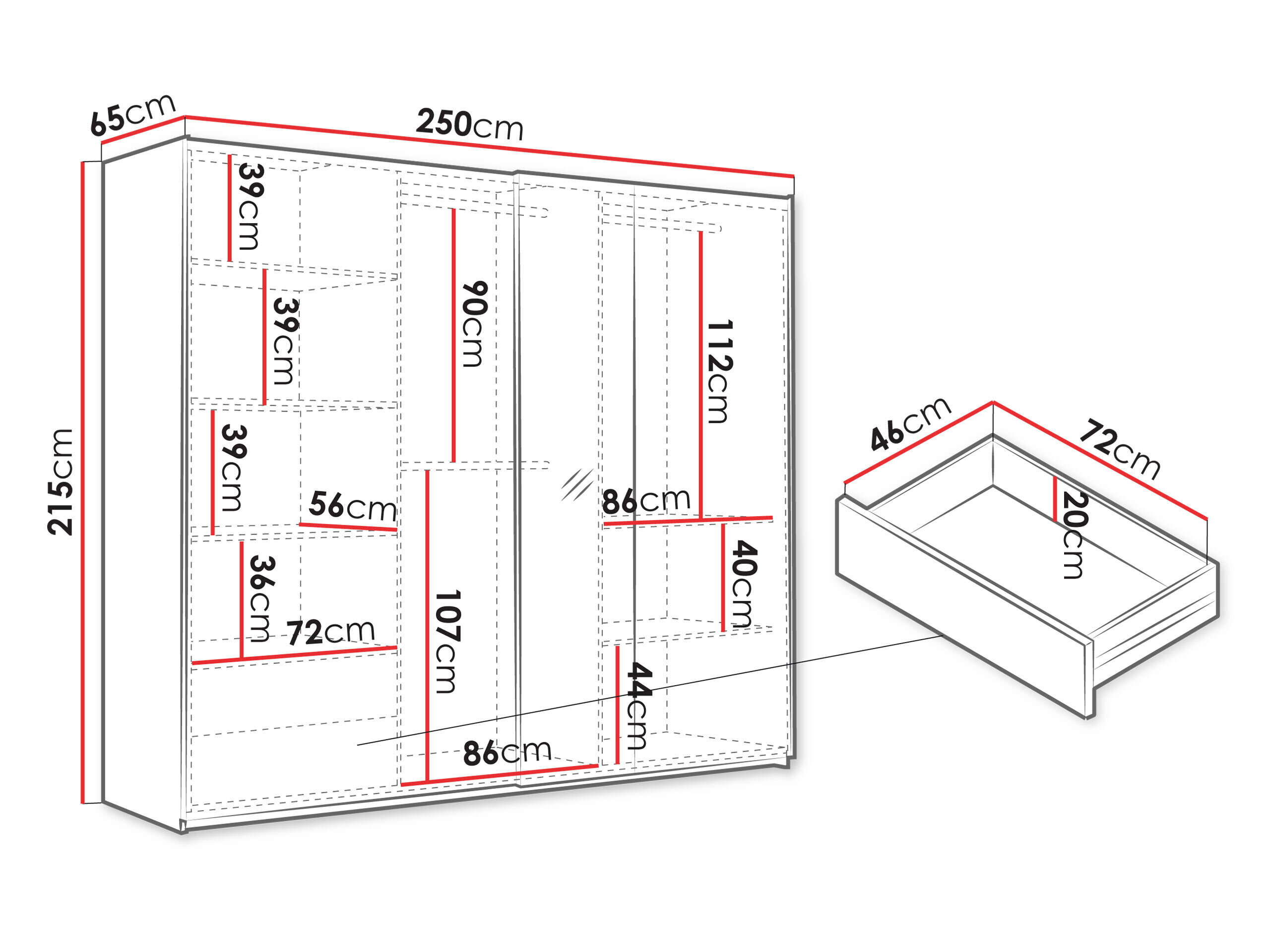 Garderobeskab Honolulu 254 (Hvid + Wotan eg)