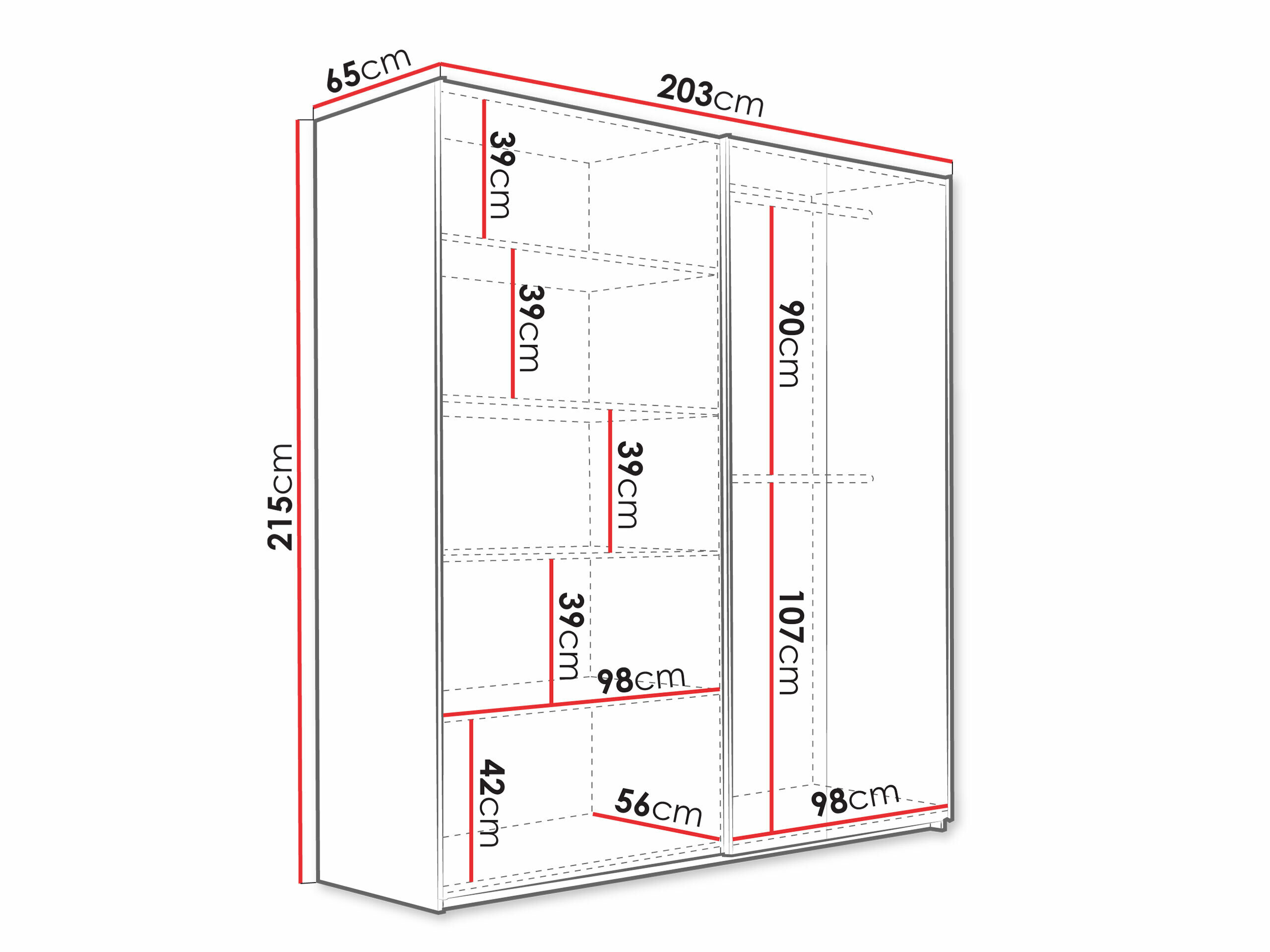 Kledingkast Honolulu 253 (Wit + Wotan eik)