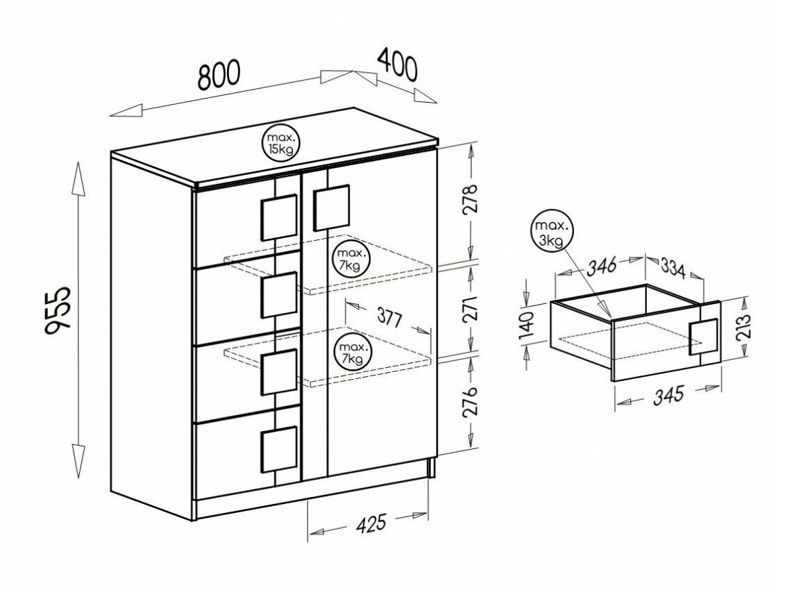 Kommode Elmenou 102 (Hvid + Antracit)