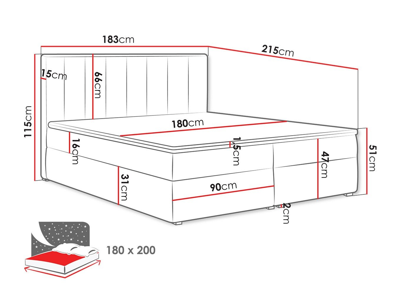 Boxspring Pomona 116 (Magic fluweel 2206)