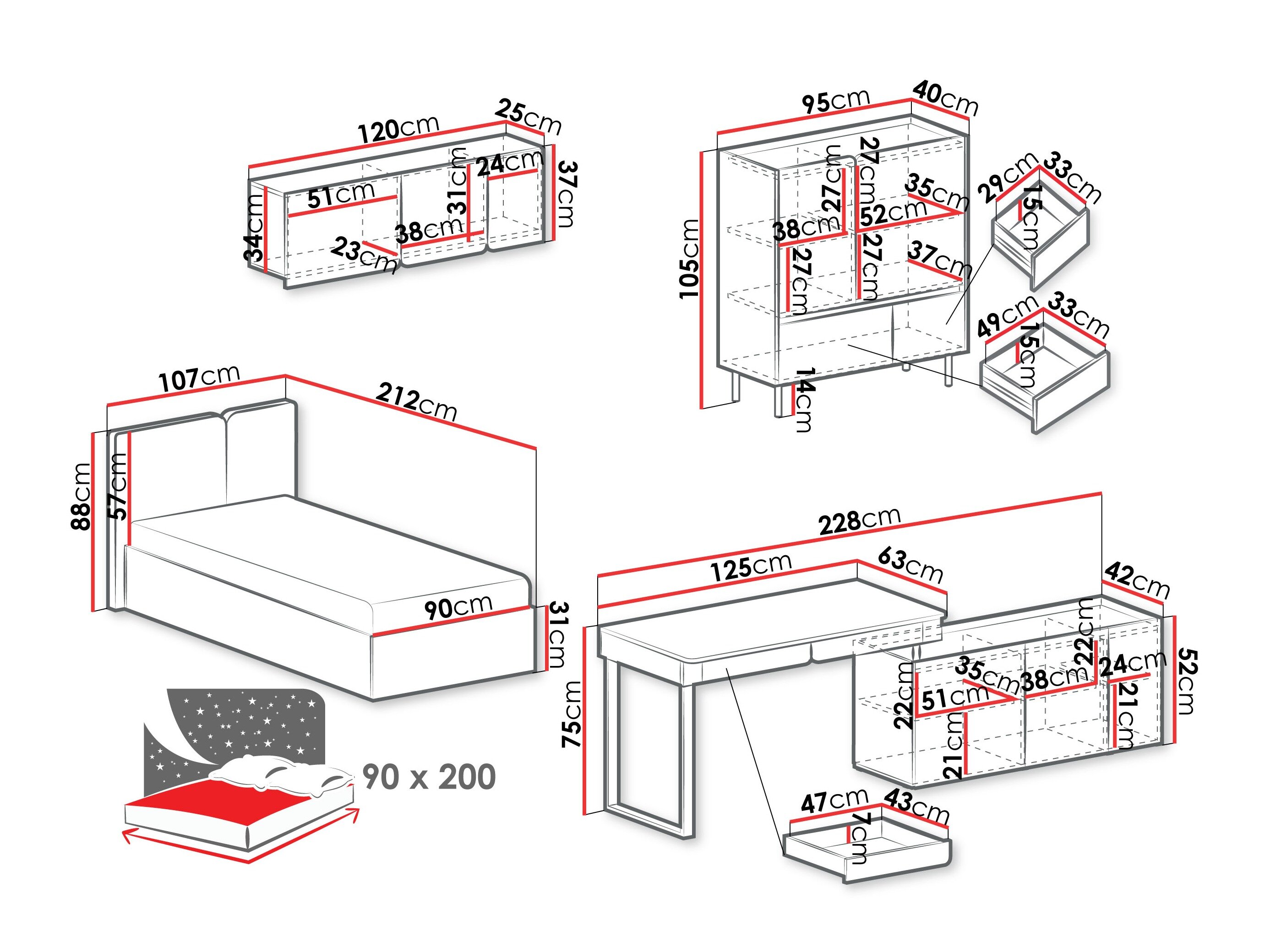 Møbelsæt Fiosono 115 (Beige + Lys eg)