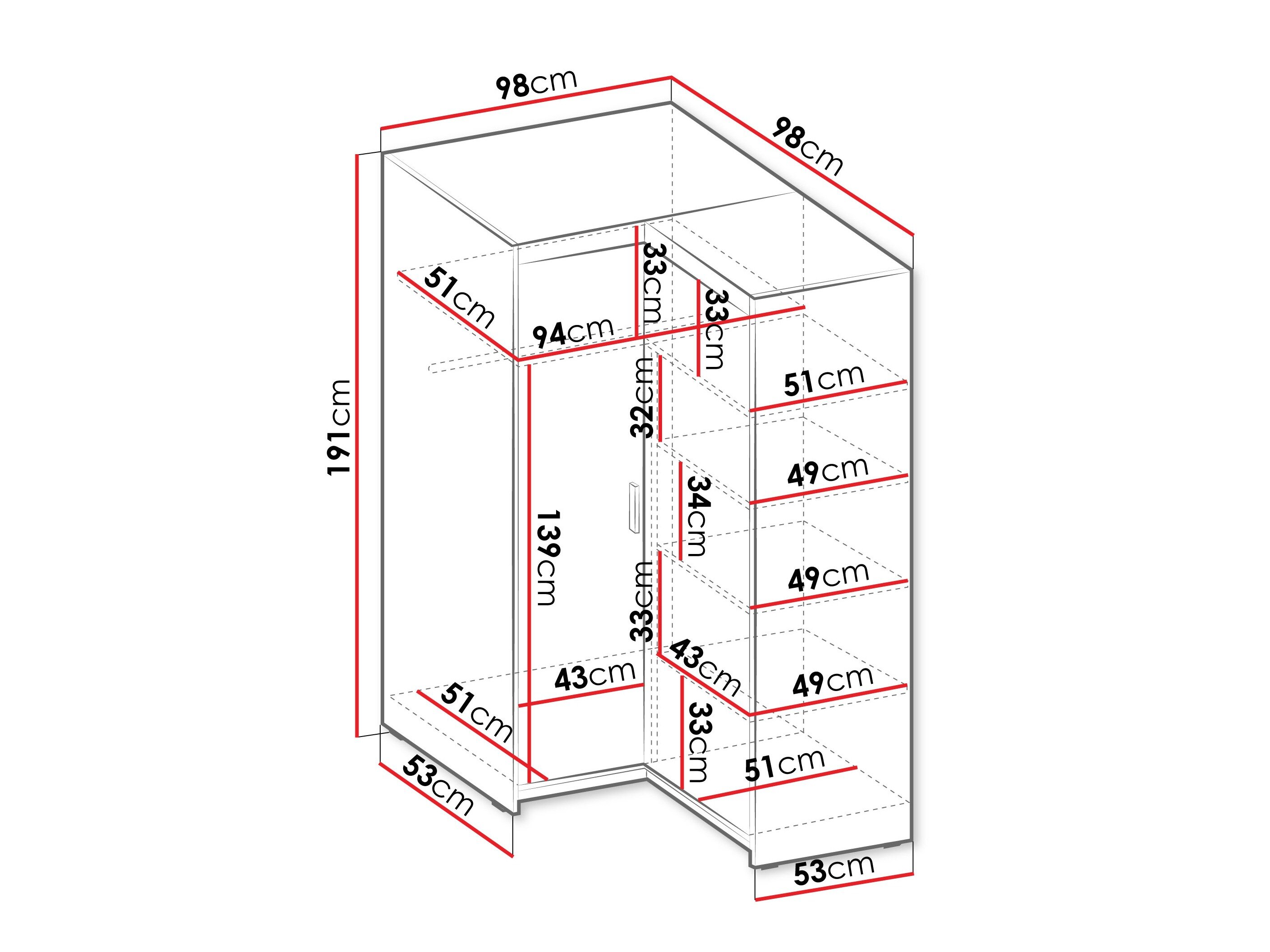 Hoekkledingkast Novduni 116 (Eiken)