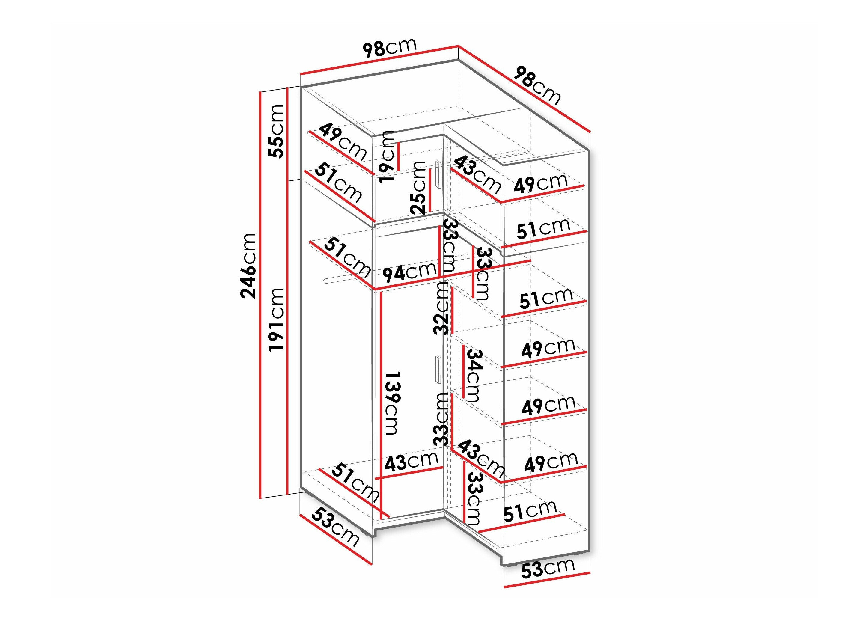 Hjørnegarderob Novduni 121 (Hvid)